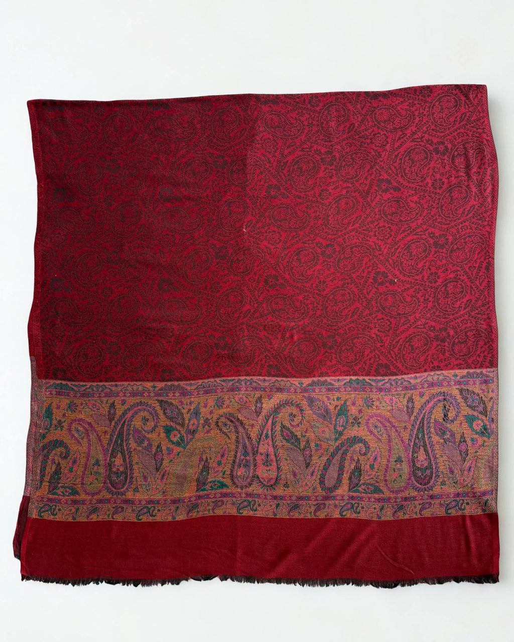 Fine Pashmina Ring Palladar shawl in maroon, handwoven pashmina ring shawl, view 8