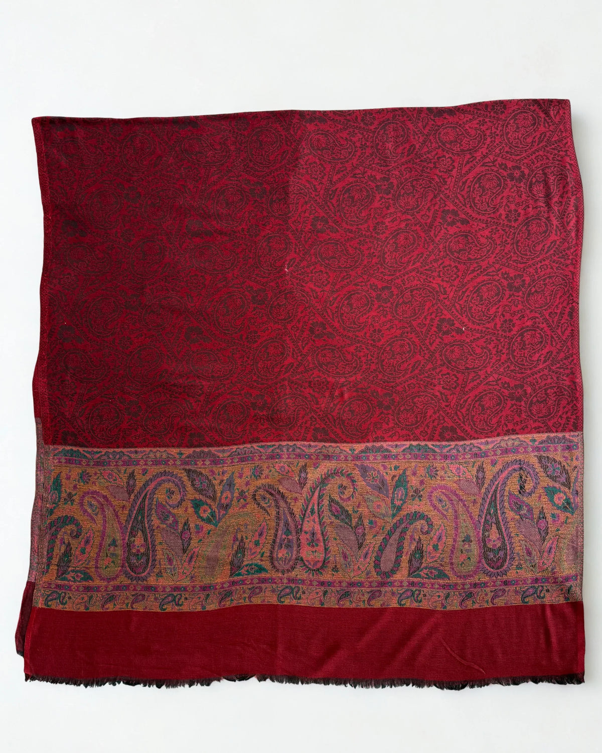 Fine Pashmina Ring Palladar shawl in maroon, handwoven pashmina ring shawl, view 8