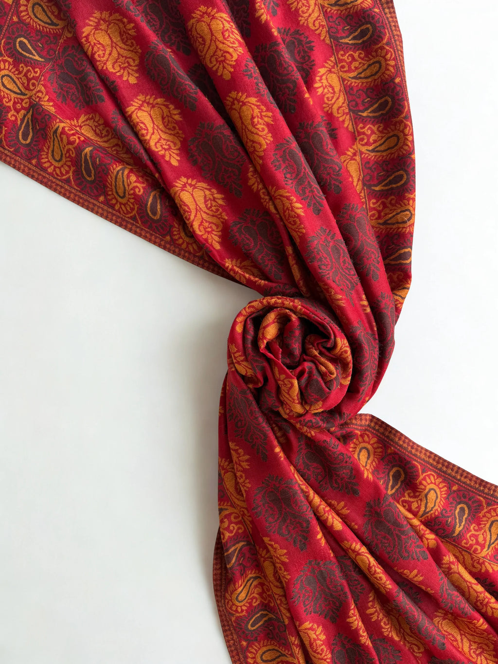 Fine Pashmina Ring shawl in red, handwoven pashmina ring shawl, view 6