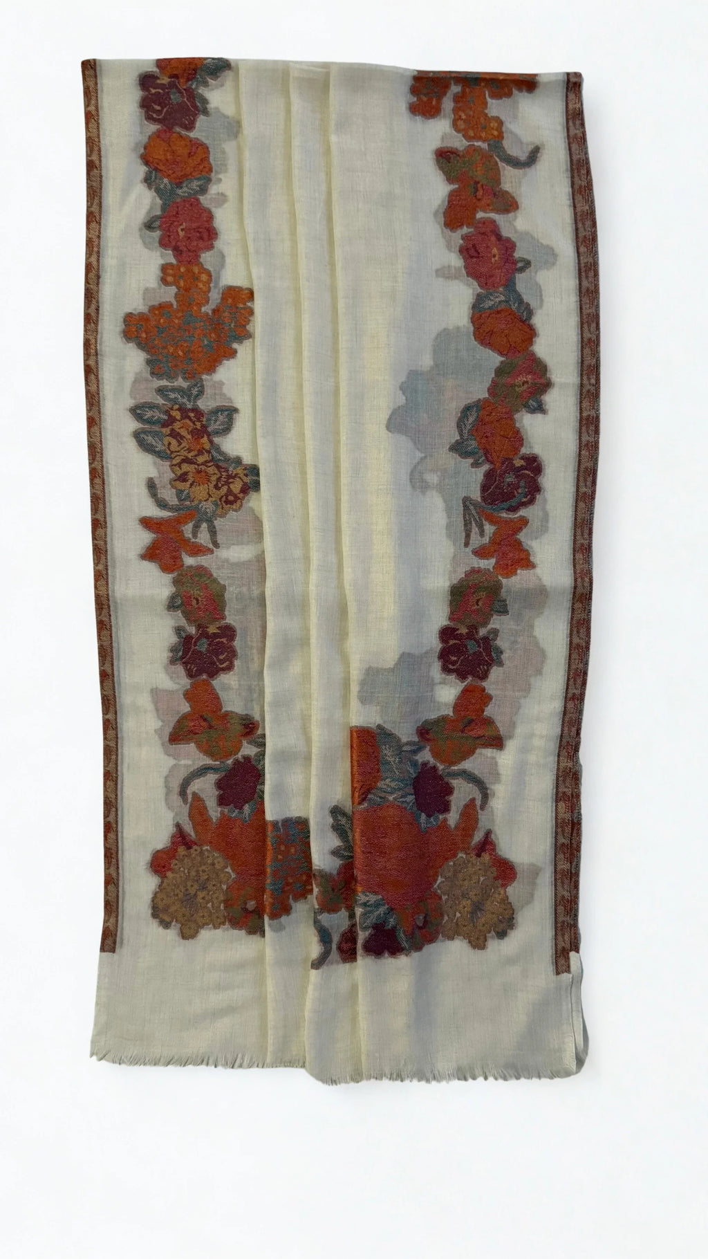 Pure Kashmiri Pashmina Kani shawl in white, handwoven Kani pashmina