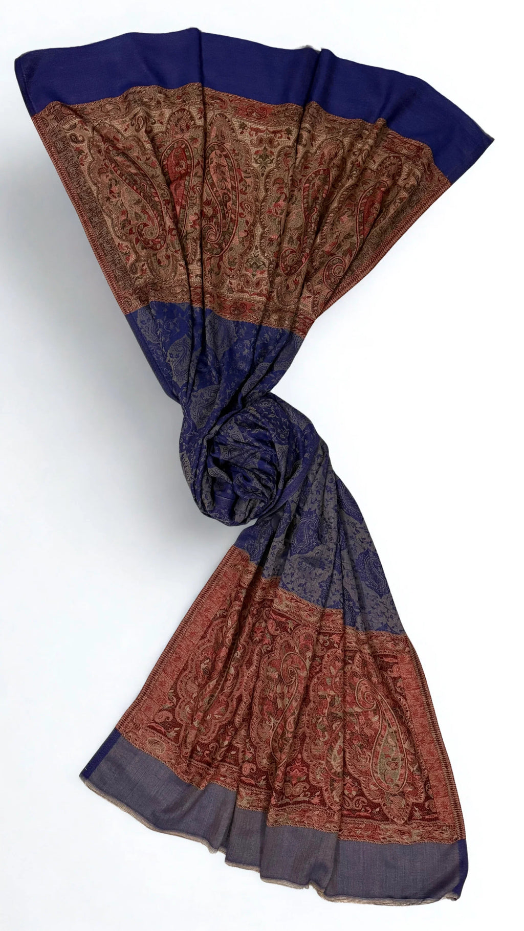 Fine Pashmina Ring Palladar shawl in navy blue, handwoven pashmina ring shawl, view 8