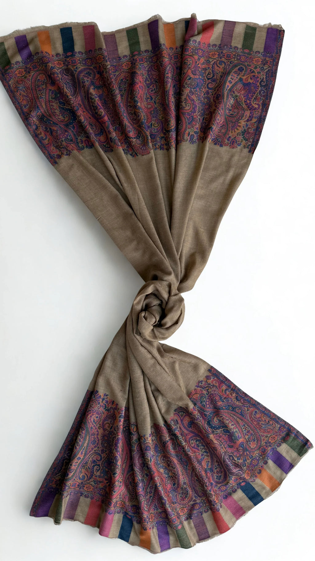 Fine Pashmina Ring Palladar shawl in khaki green, handwoven pashmina ring shawl, view 6