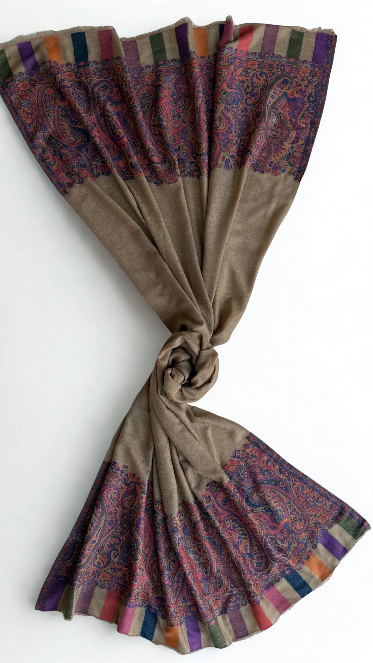 Fine Pashmina Ring Palladar shawl in khaki green, handwoven pashmina ring shawl, view 6