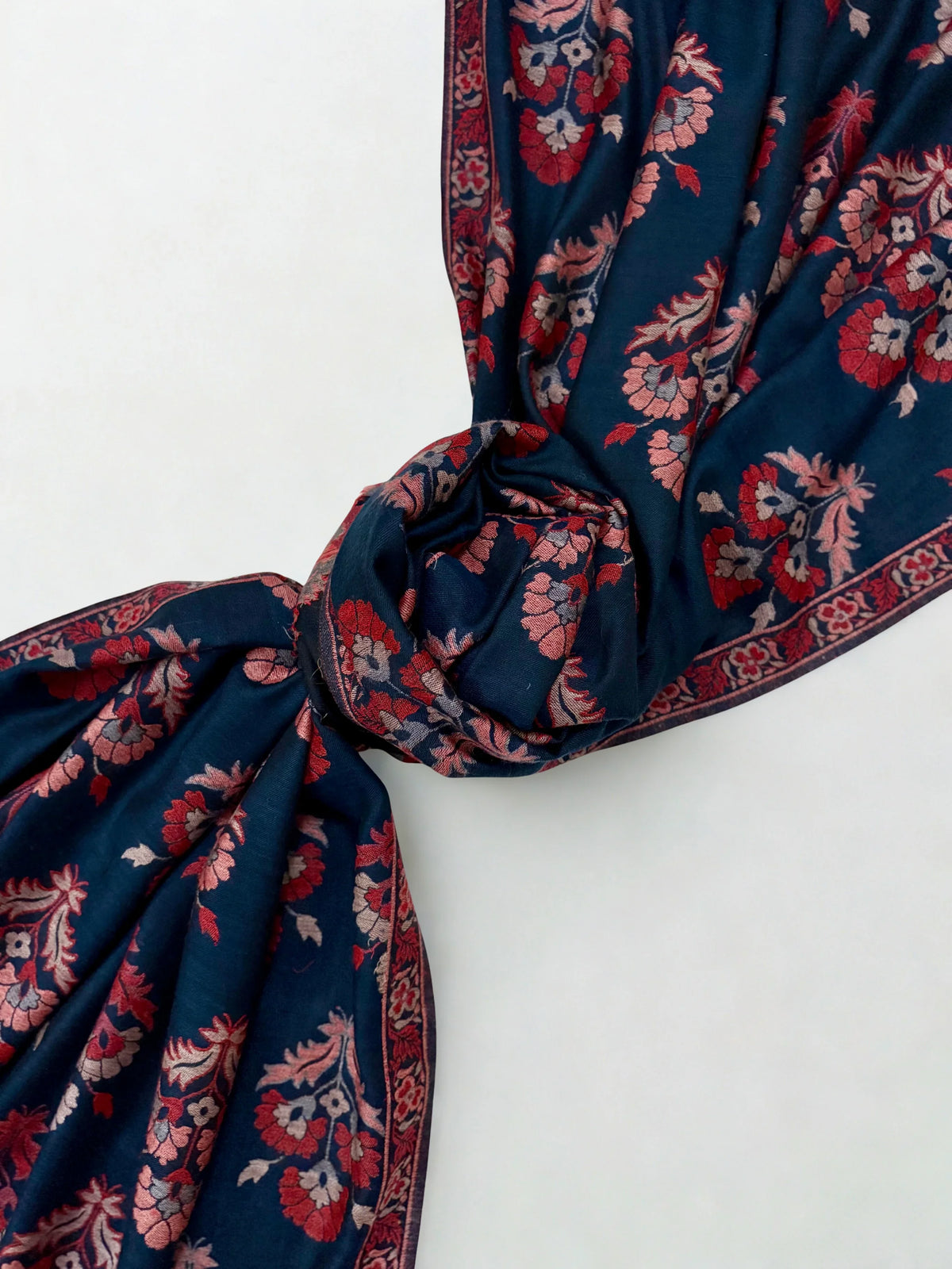 Pure Kashmiri Pashmina Kani shawl in navy blue, handwoven Kani pashmina, view 7