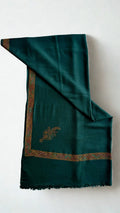 Swati Shahtoosh thinly embroidered shawl in teal green, hand-embroidered Swati pashmina