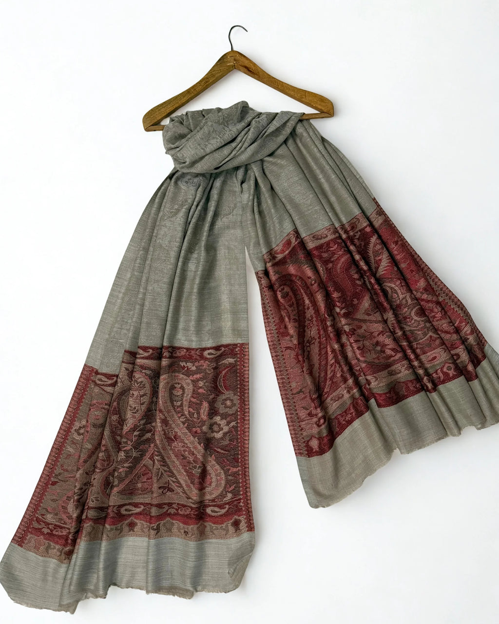 Fine Pashmina Ring Palladar shawl in grey, handwoven pashmina ring shawl