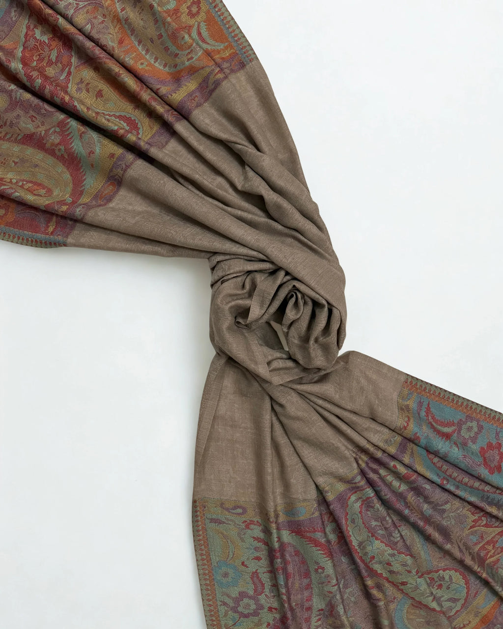 Fine Pashmina Ring Palladar shawl in mushroom brown, handwoven pashmina ring shawl, view 6