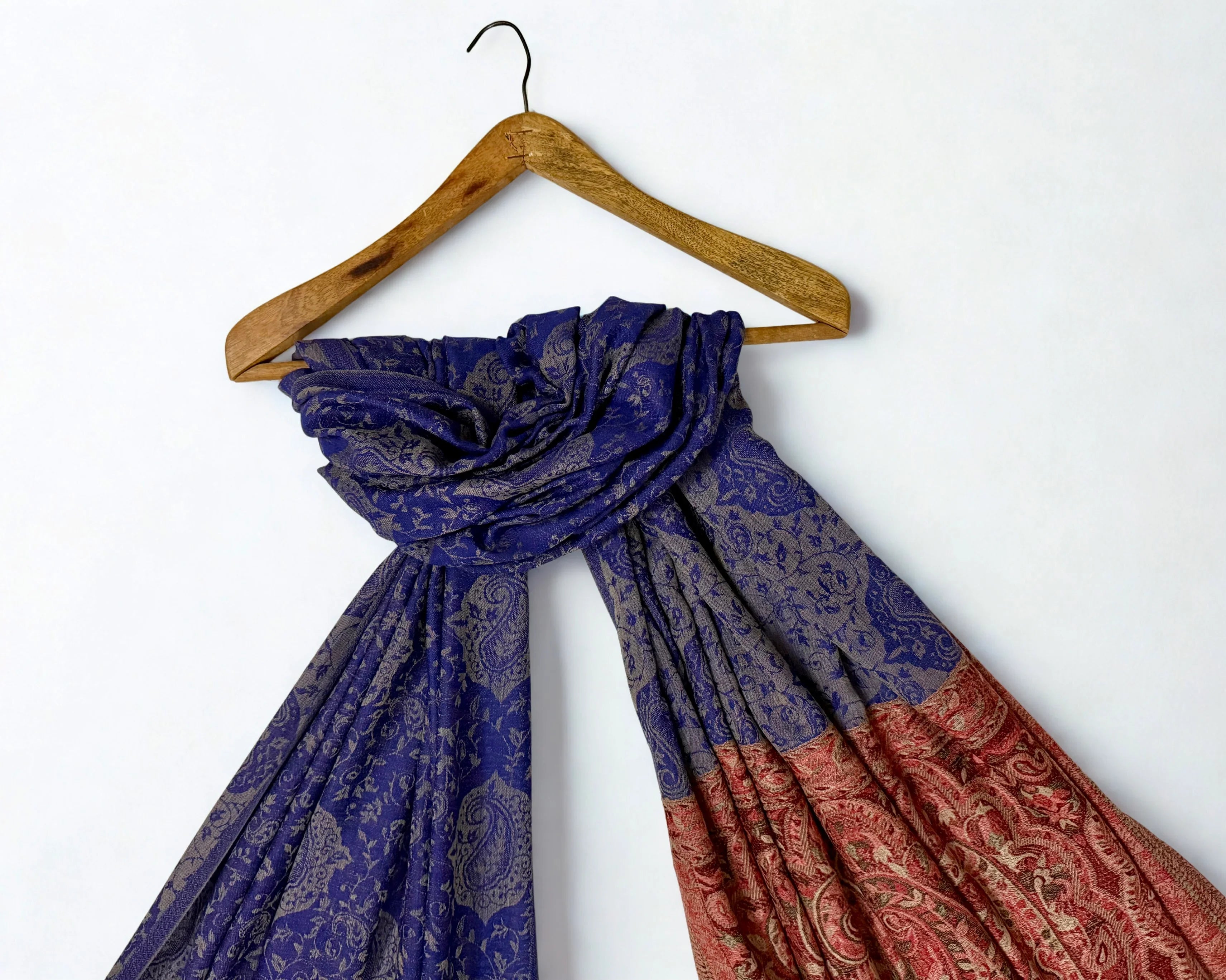 Fine Pashmina Ring Palladar shawl in navy blue, handwoven pashmina ring shawl, view 4
