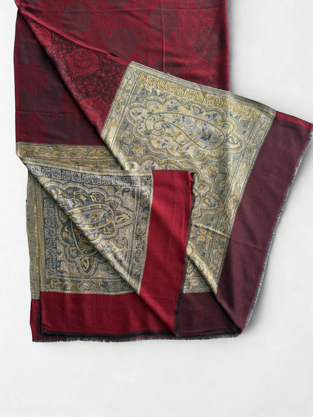 Fine Pashmina Ring Palladar shawl in dark red, handwoven pashmina ring shawl, view 8
