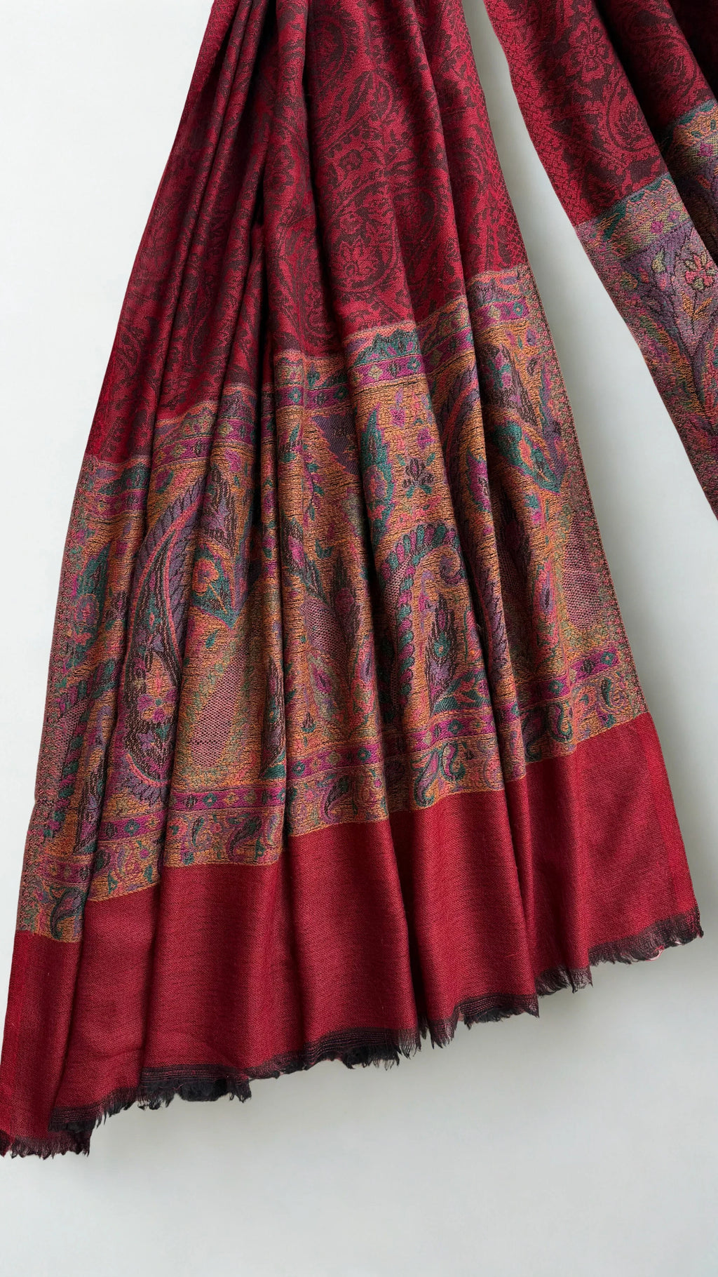 Fine Pashmina Ring Palladar shawl in maroon, handwoven pashmina ring shawl, view 4