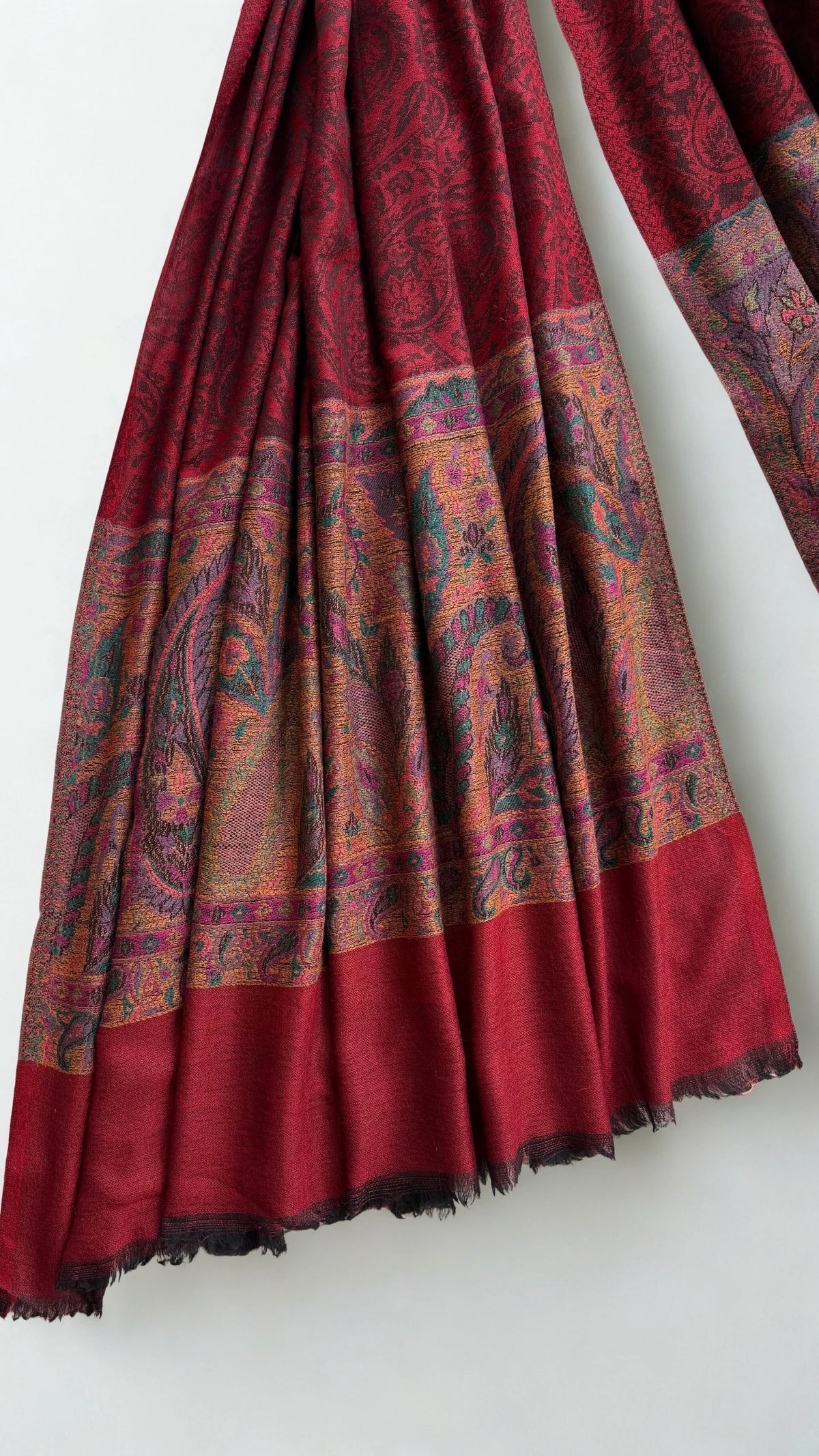 Fine Pashmina Ring Palladar shawl in maroon, handwoven pashmina ring shawl, view 4