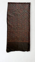 Swati Shahtoosh fully embroidered shawl in espresso brown, hand-embroidered Swati pashmina