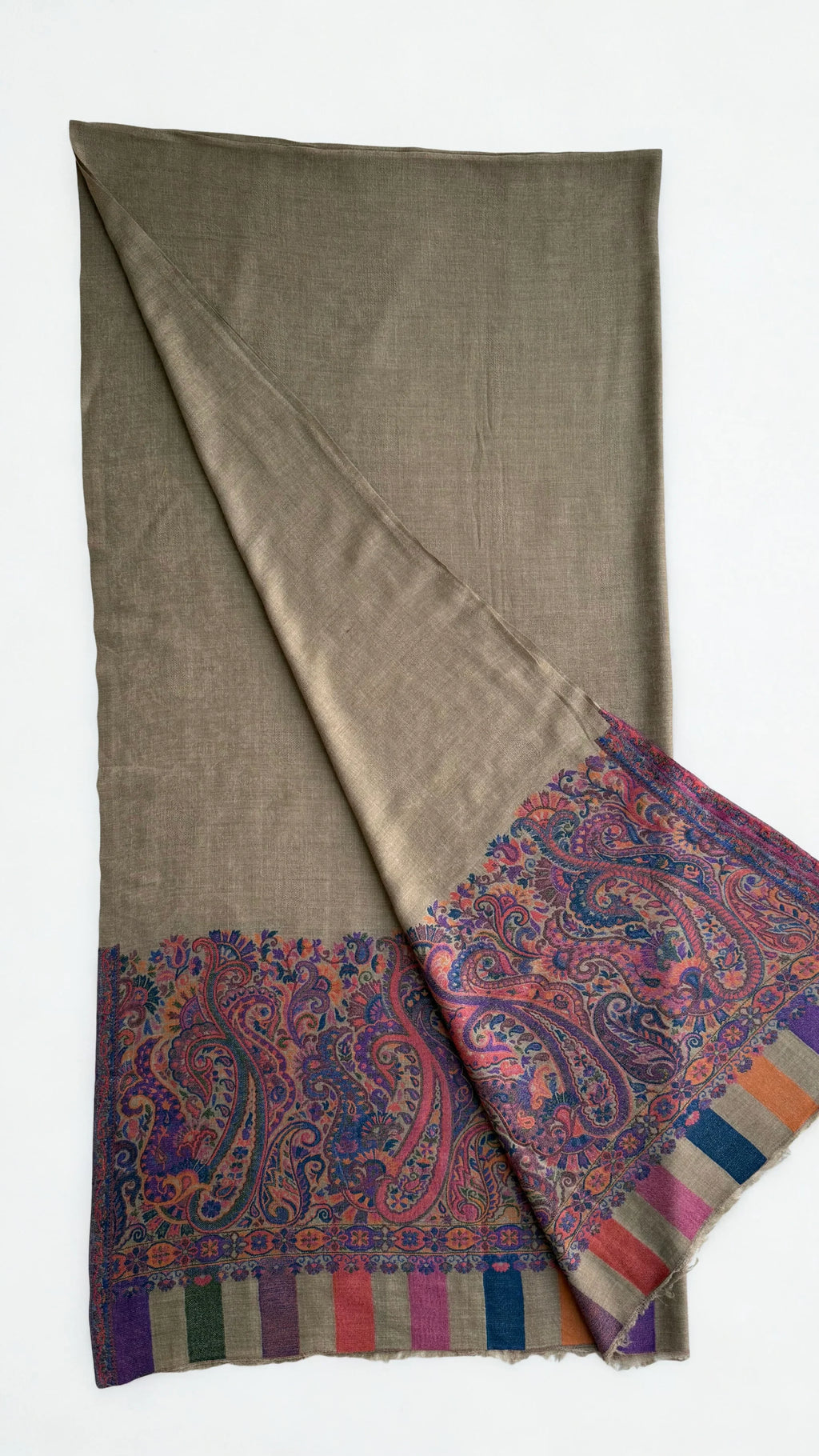 Fine Pashmina Ring Palladar shawl in khaki green, handwoven pashmina ring shawl