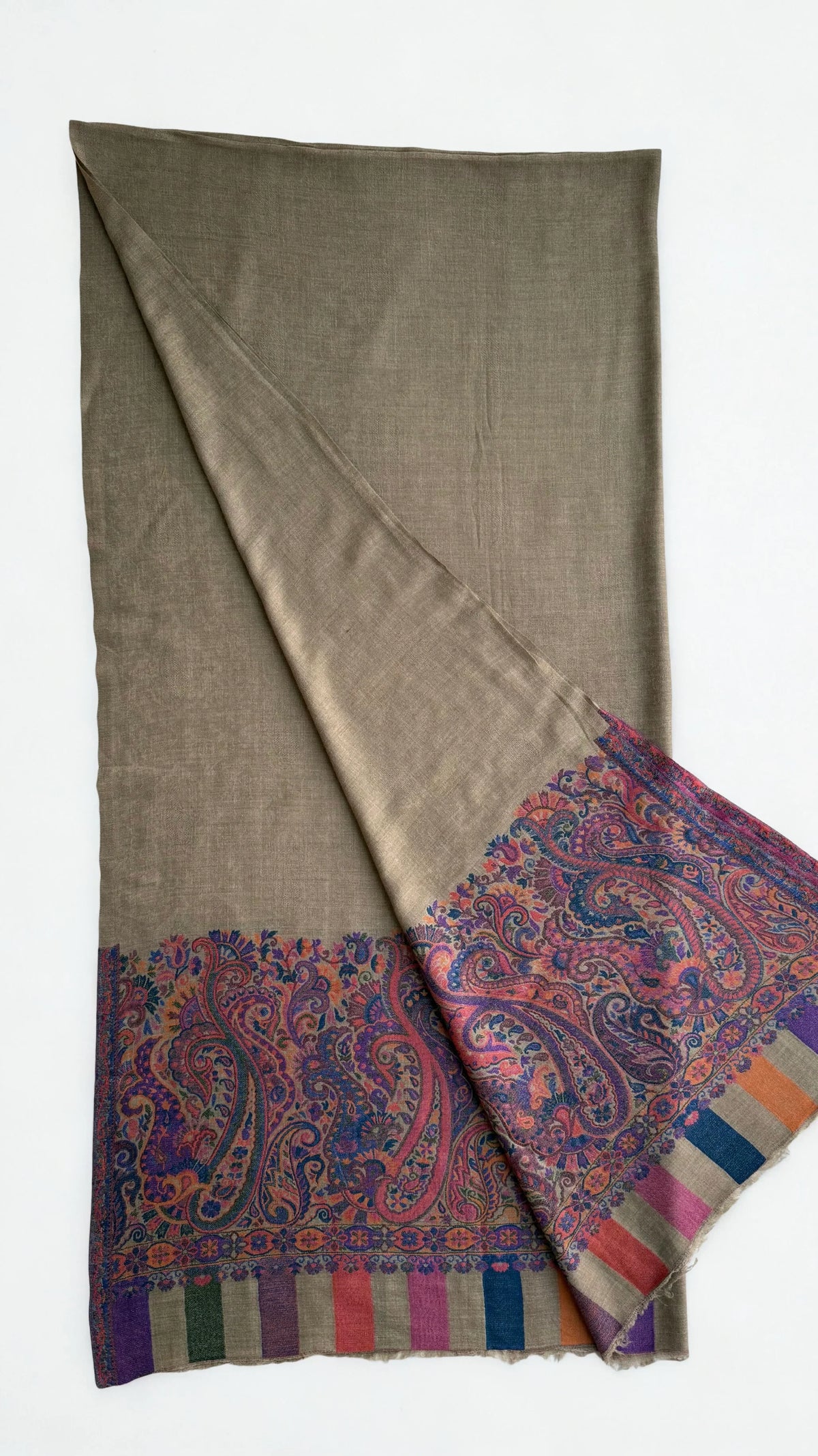 Fine Pashmina Ring Palladar shawl in khaki green, handwoven pashmina ring shawl