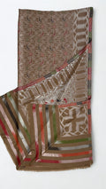 Taupe fine pashmina ek rukh ring (Palladar) jamawar shawl, swirled to show the silver sheen of the woven field