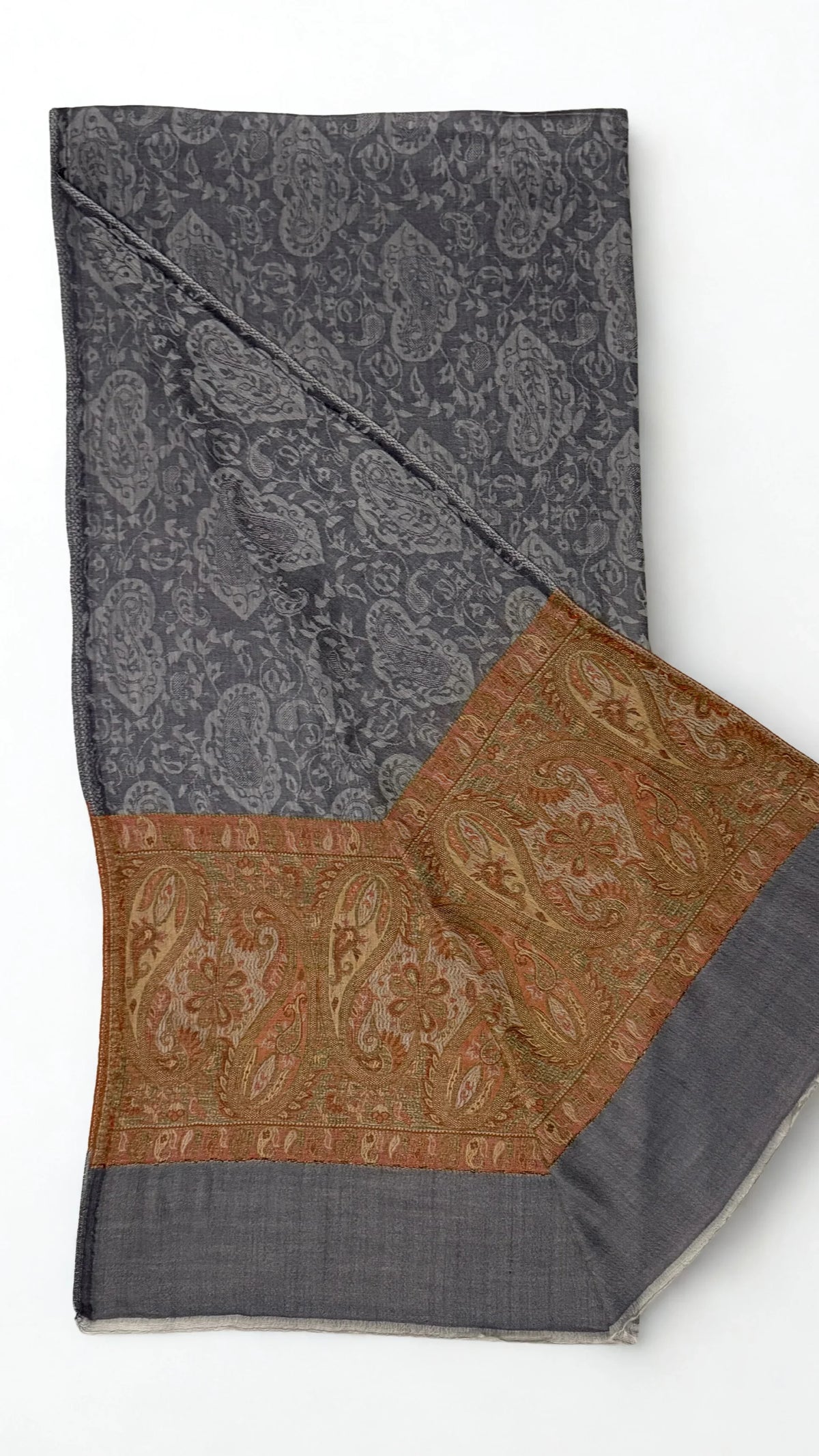 Fine Pashmina Ring Palladar shawl in charcoal grey, handwoven pashmina ring shawl