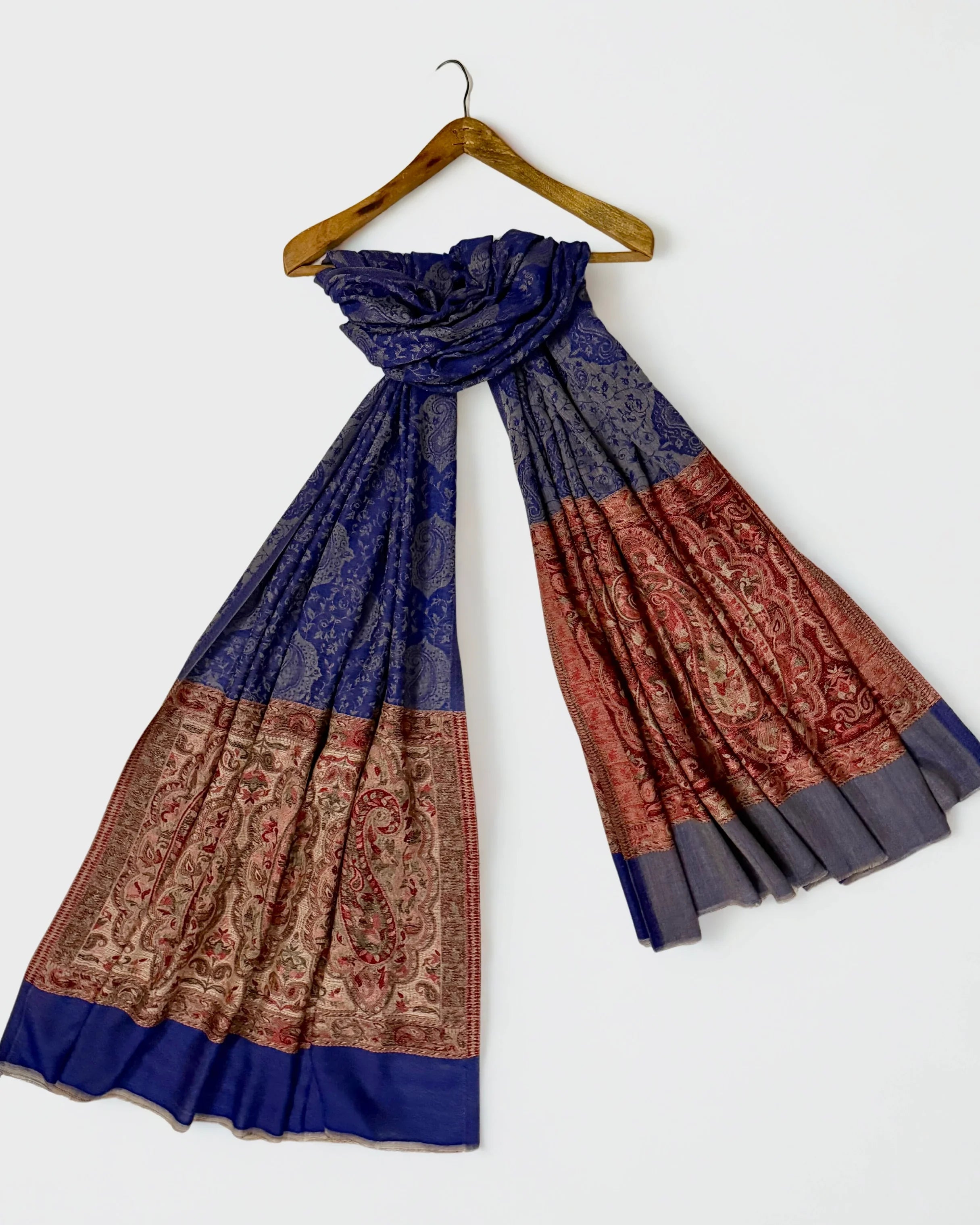 Fine Pashmina Ring Palladar shawl in navy blue, handwoven pashmina ring shawl, view 3