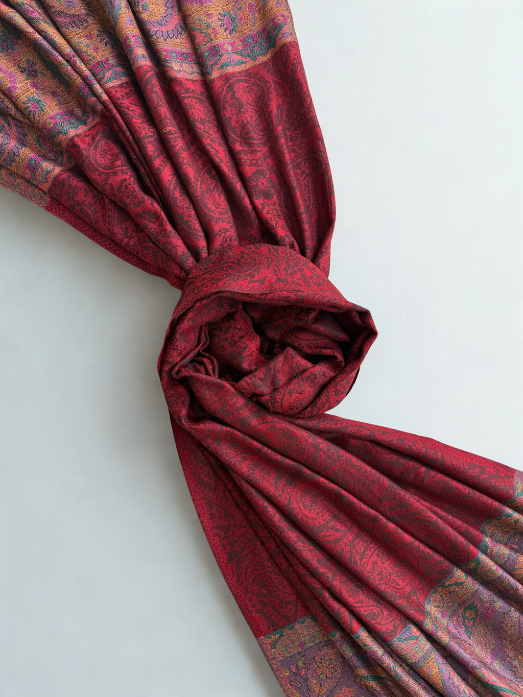 Fine Pashmina Ring Palladar shawl in maroon, handwoven pashmina ring shawl, view 3