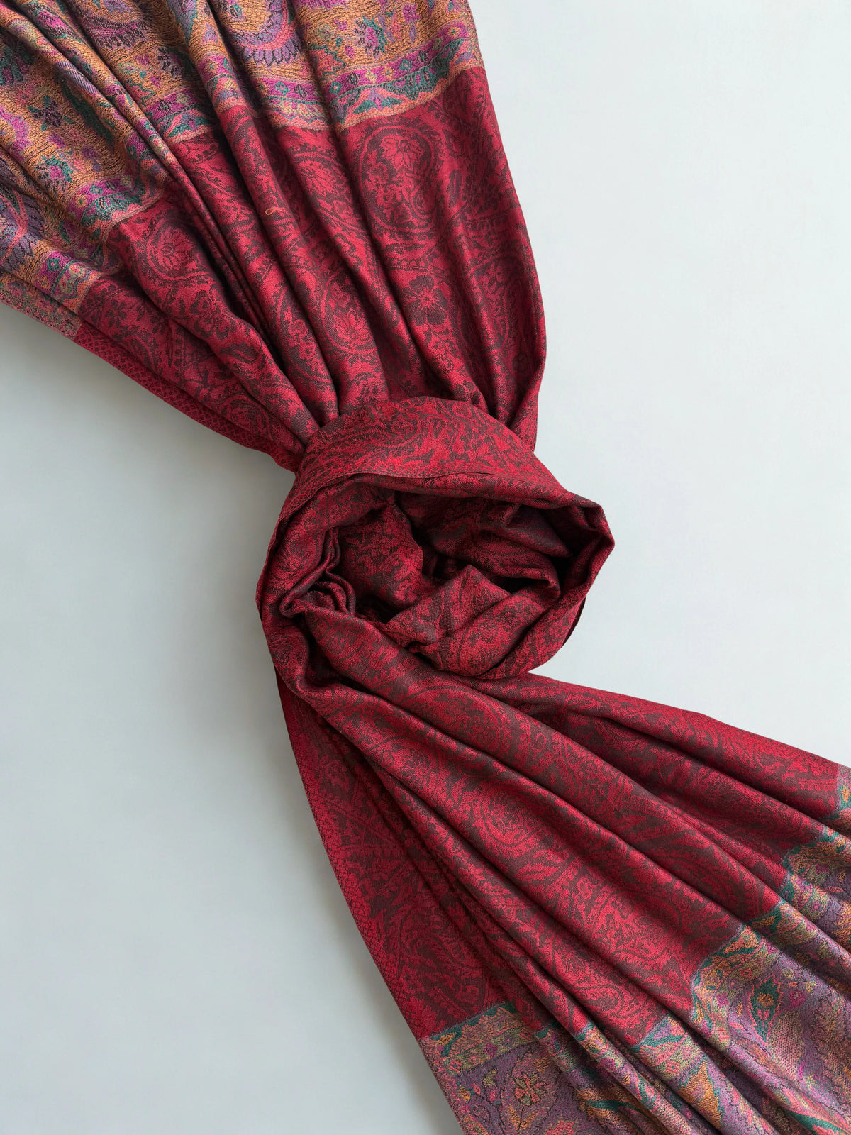 Fine Pashmina Ring Palladar shawl in maroon, handwoven pashmina ring shawl, view 3
