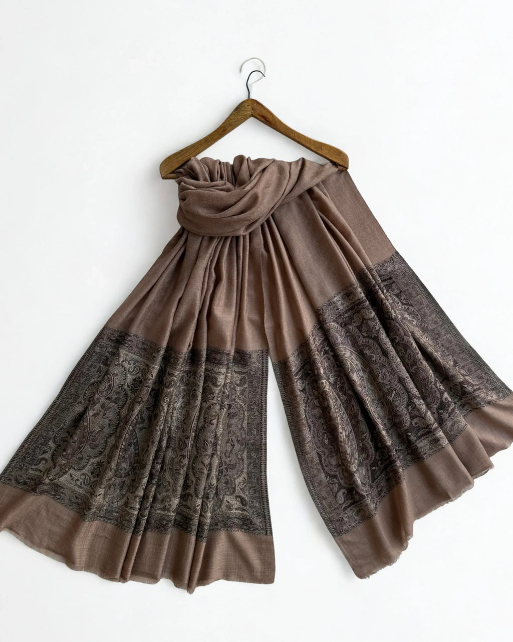 Fine Pashmina Ring Palladar shawl in taupe, handwoven pashmina ring shawl, view 4