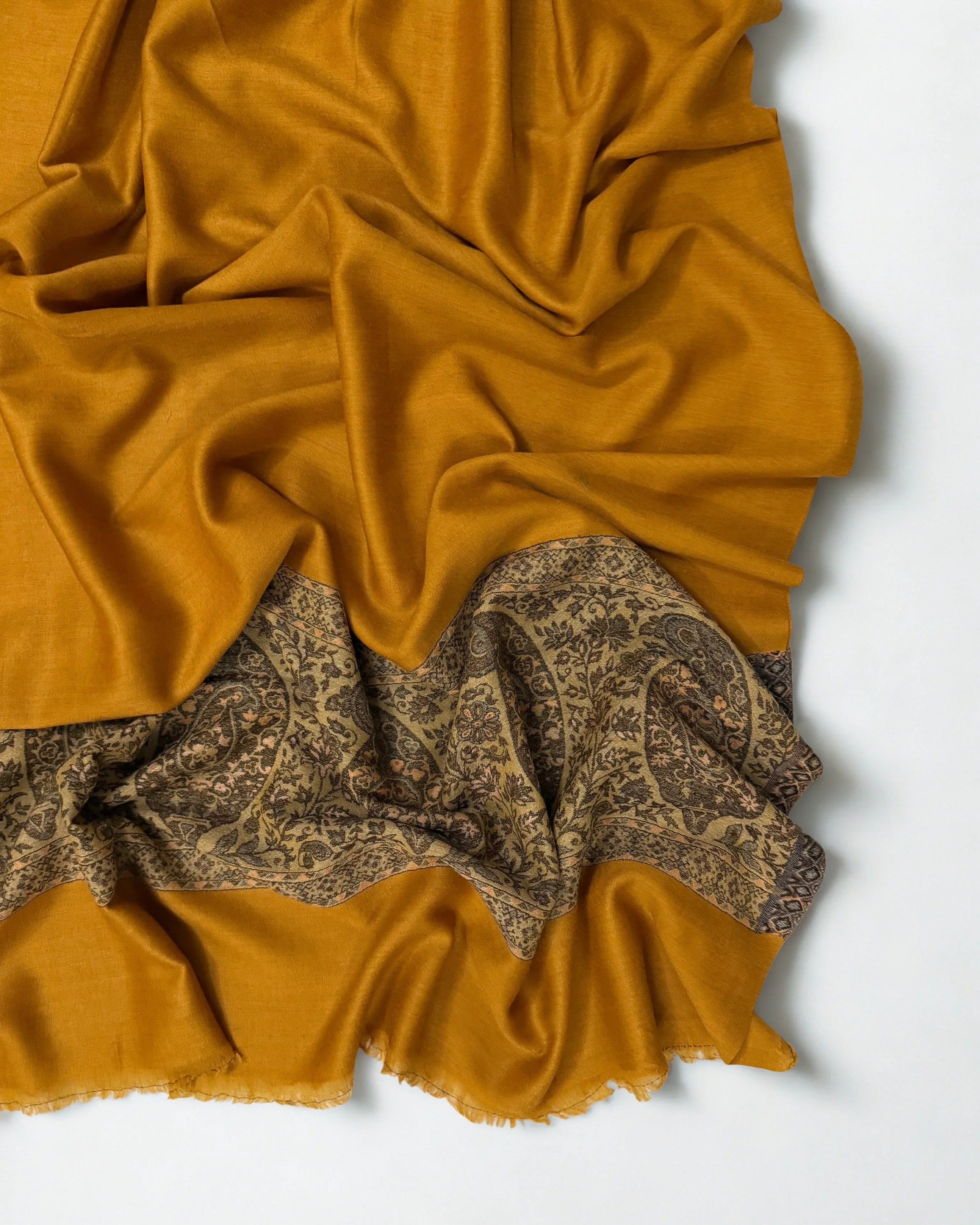 Fine Pashmina Ring Palladar shawl in mango, handwoven pashmina ring shawl, view 3