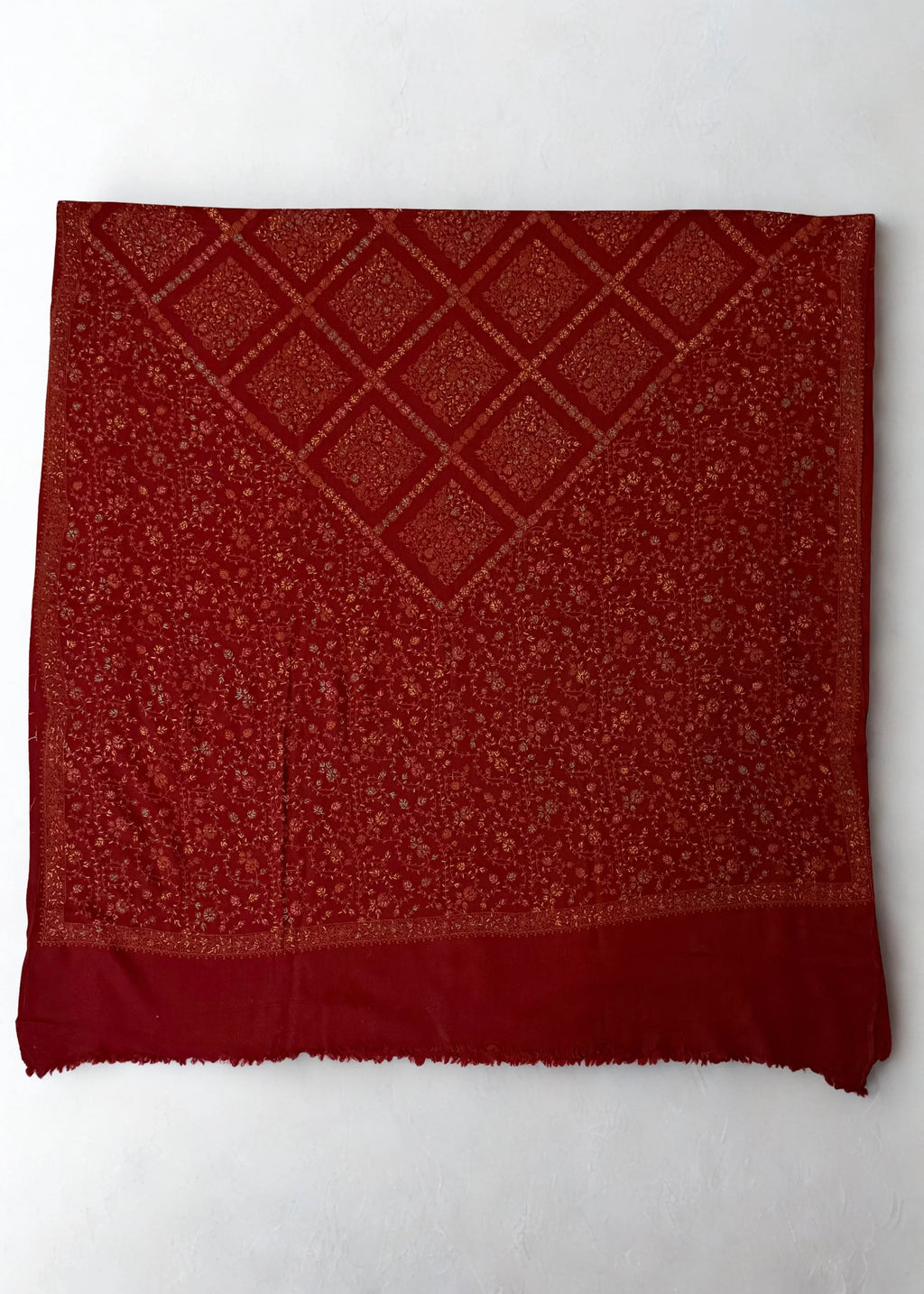 Swati Shahtoosh fully embroidered shawl in maroon, hand-embroidered Swati pashmina, view 3