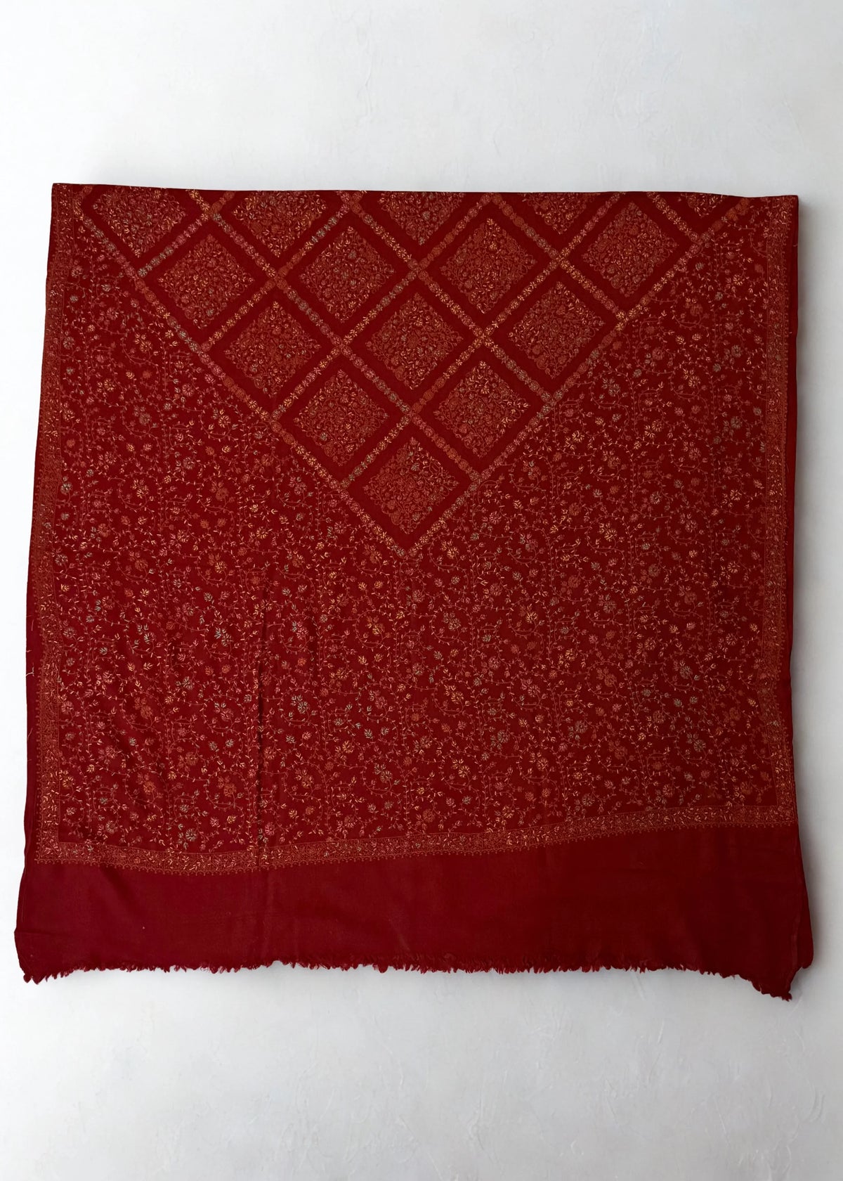 Swati Shahtoosh fully embroidered shawl in maroon, hand-embroidered Swati pashmina, view 3
