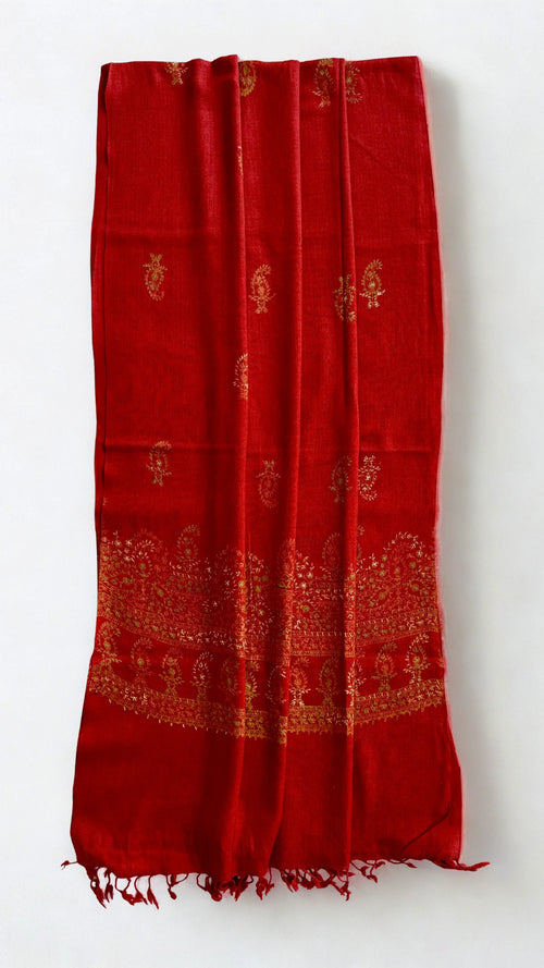 Pashmina woollen fully embroidered shawl in wine red, hand-embroidered pashmina, view 2