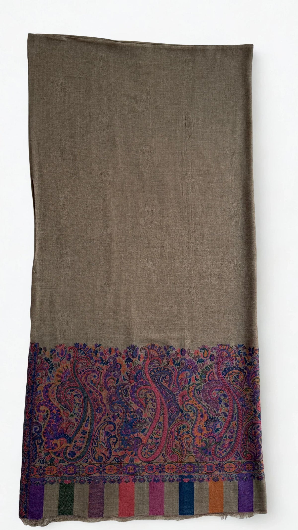 Fine Pashmina Ring Palladar shawl in khaki green, handwoven pashmina ring shawl, view 2