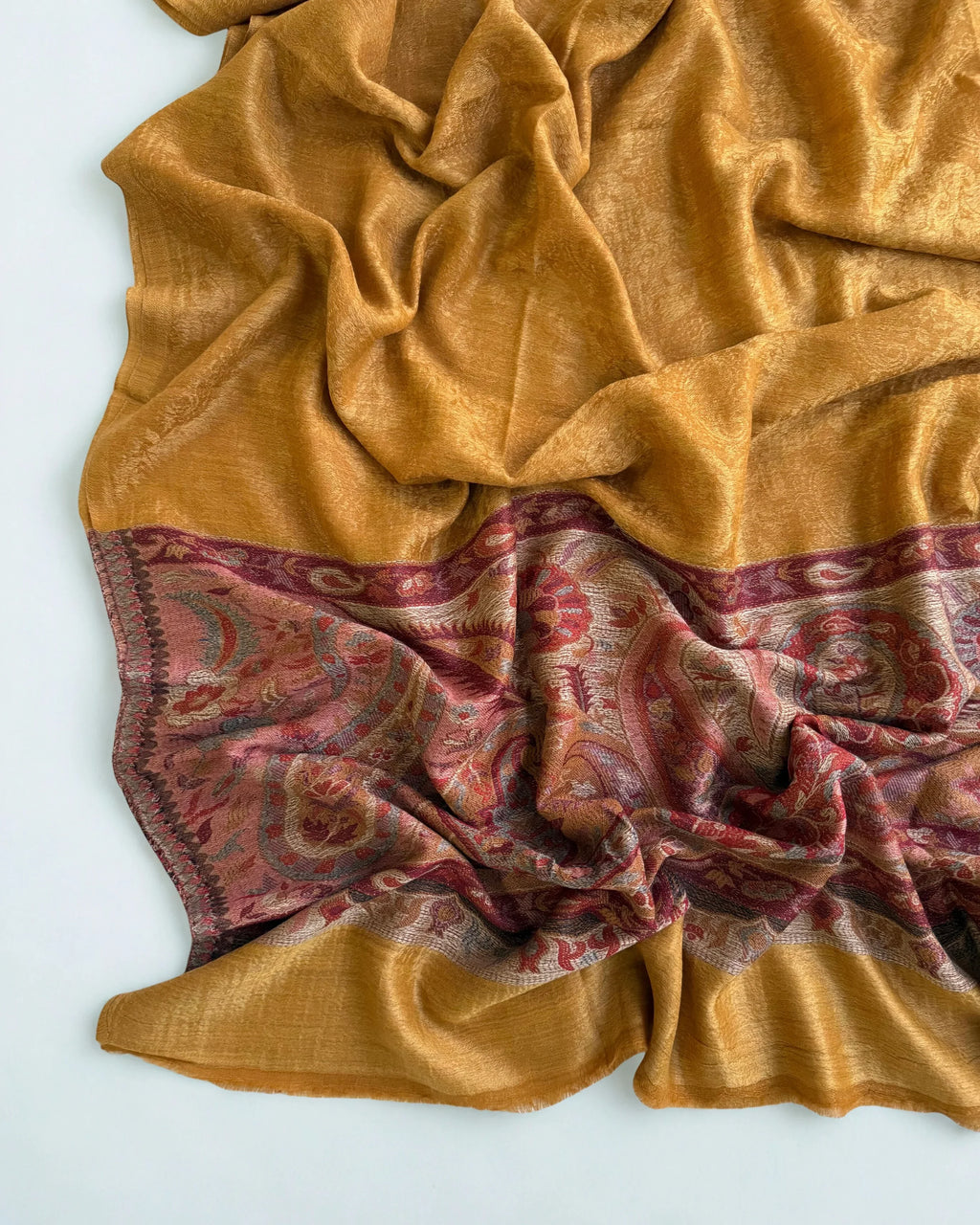 Fine Pashmina Ring Palladar shawl in mustard, handwoven pashmina ring shawl, view 3