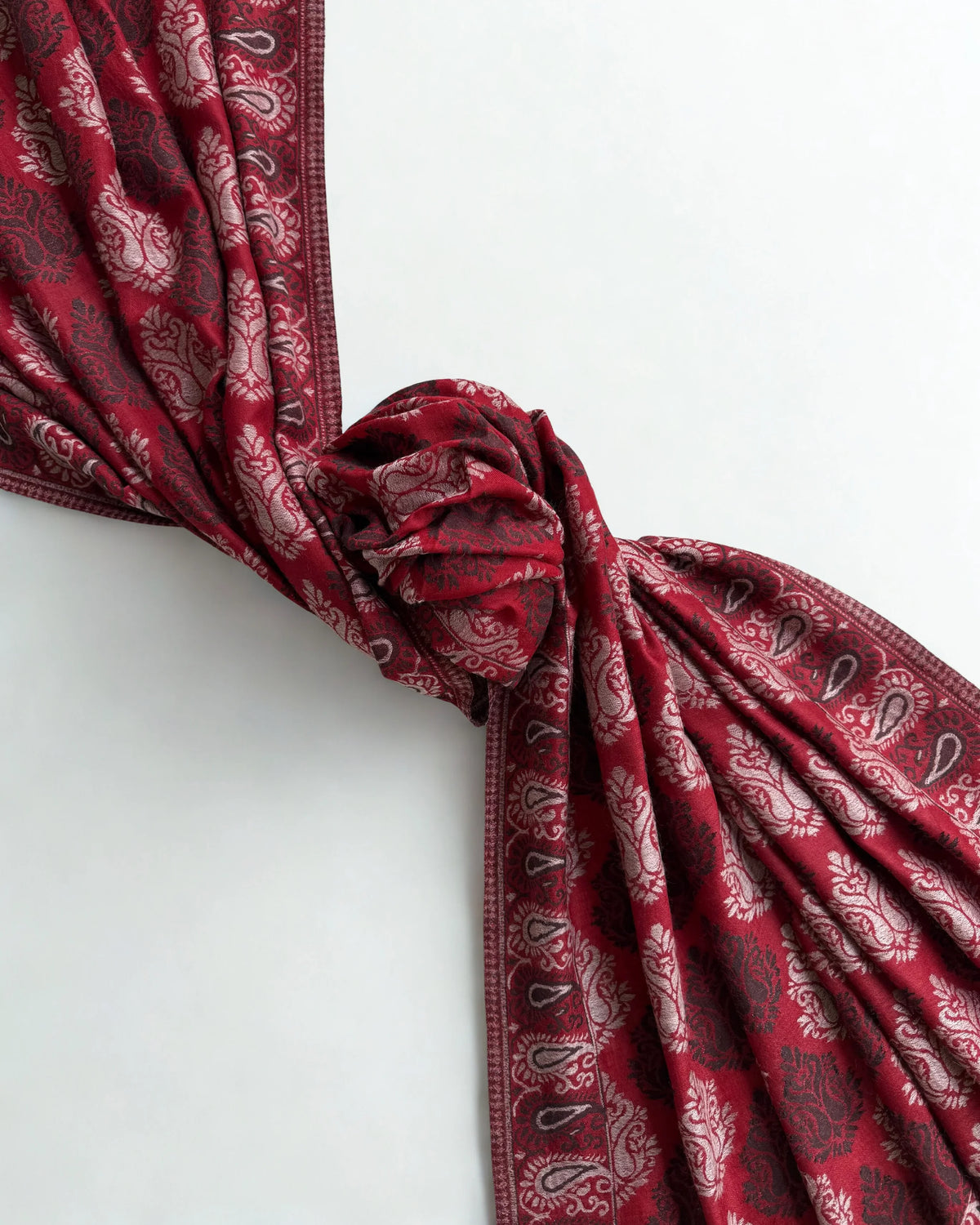 Fine Pashmina Ring shawl in red and white, handwoven pashmina ring shawl, view 5