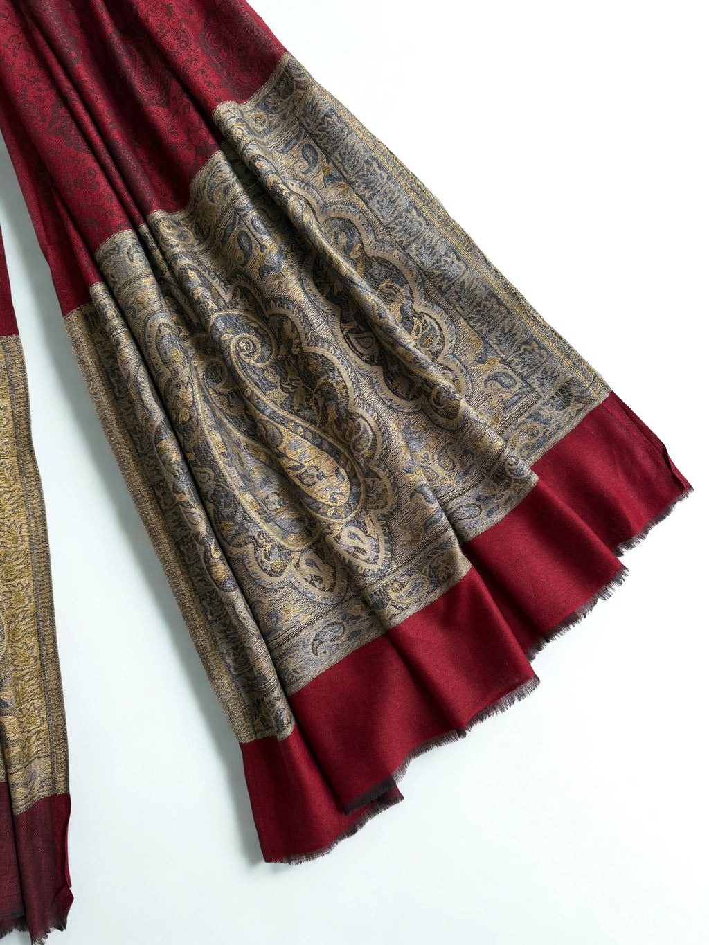 Fine Pashmina Ring Palladar shawl in dark red, handwoven pashmina ring shawl, view 6