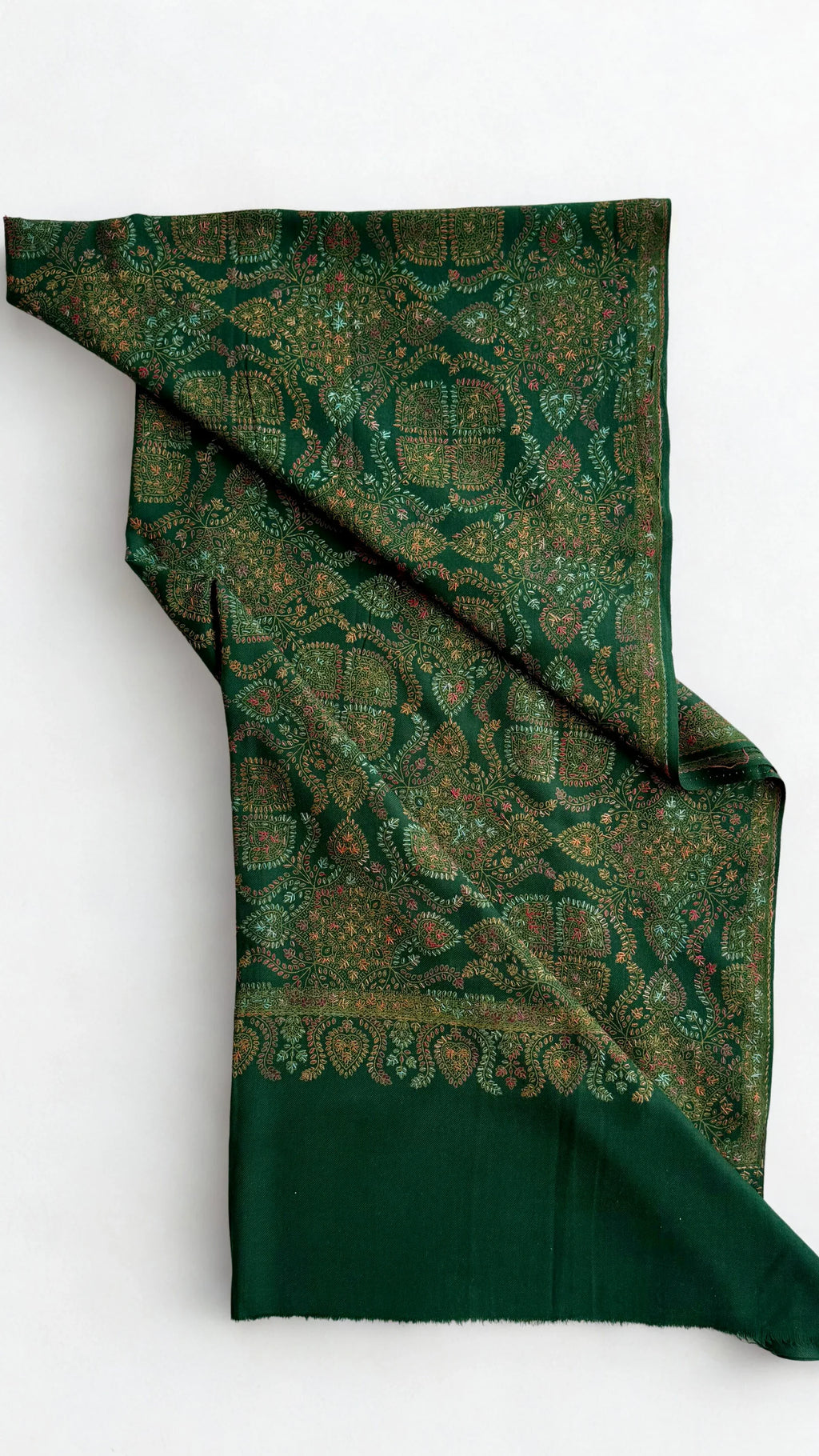 Pure Kashmiri Pashmina handwoven shawl in forest green