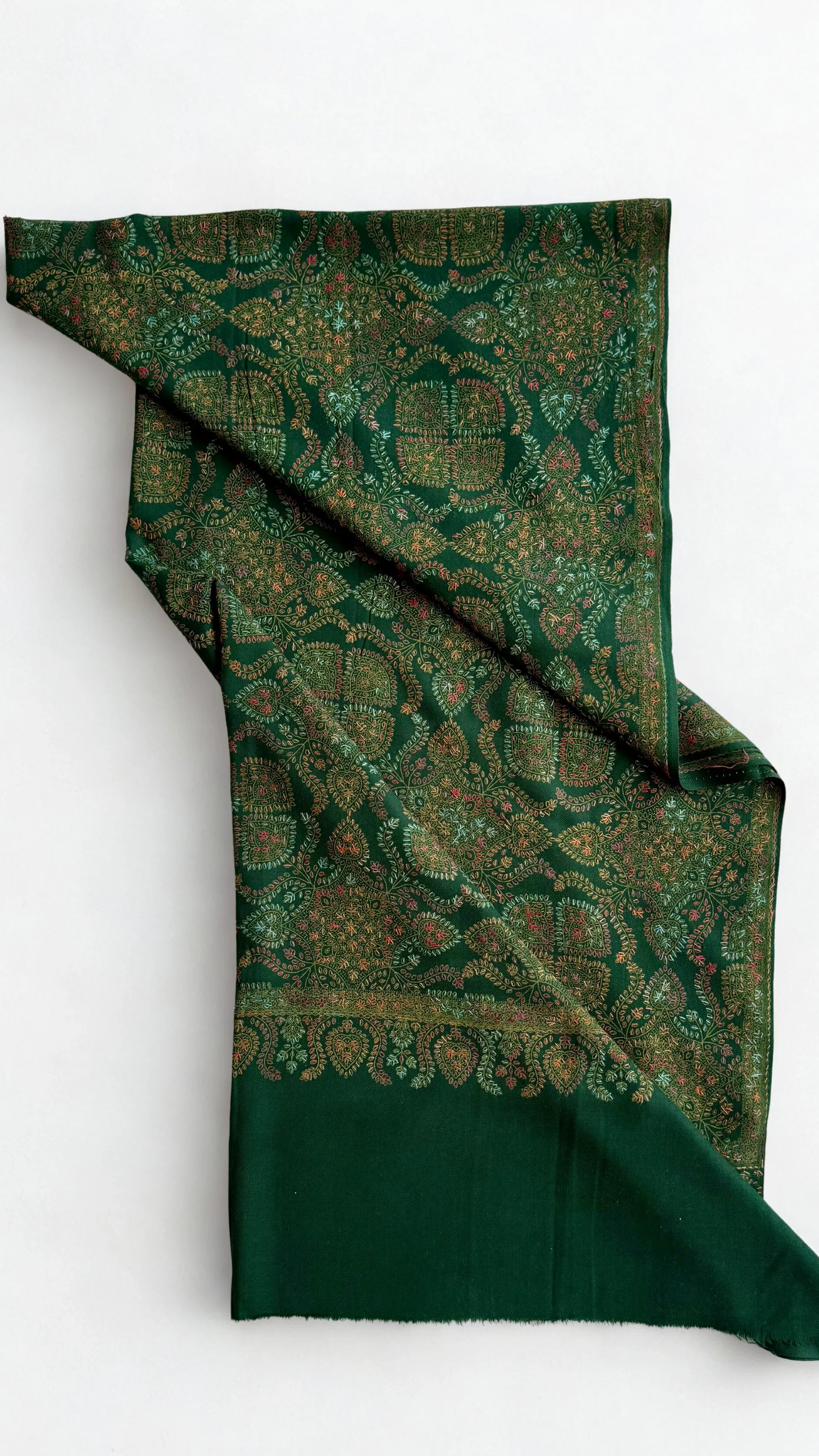 Pure Kashmiri Pashmina handwoven shawl in forest green
