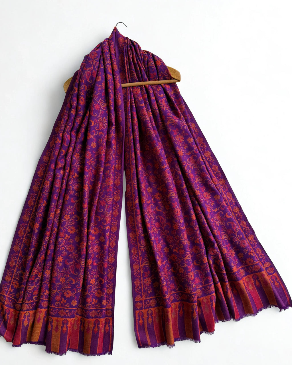 Pure Kashmiri Pashmina Kani shawl in violet, handwoven Kani pashmina