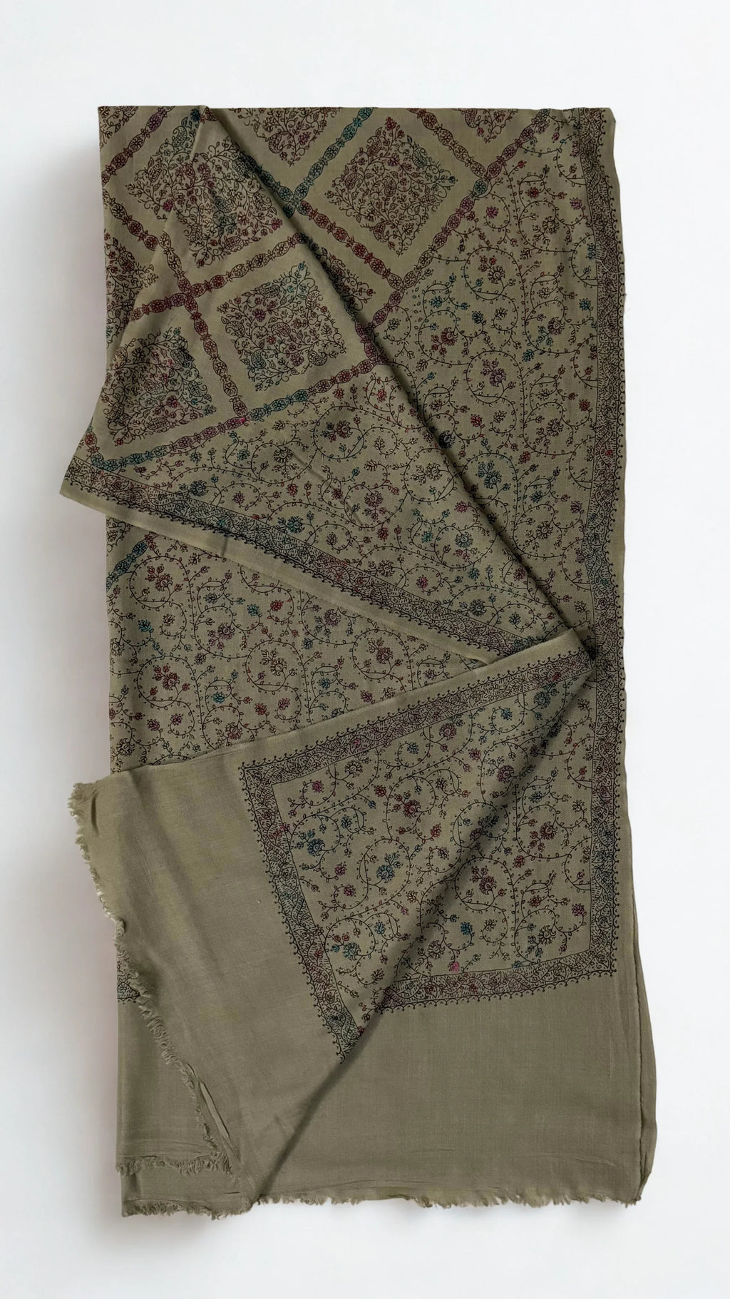 Swati Shahtoosh fully embroidered shawl in grey, hand-embroidered Swati pashmina