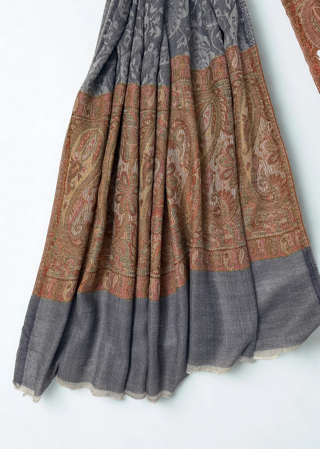 Fine Pashmina Ring Palladar shawl in charcoal grey, handwoven pashmina ring shawl, view 5