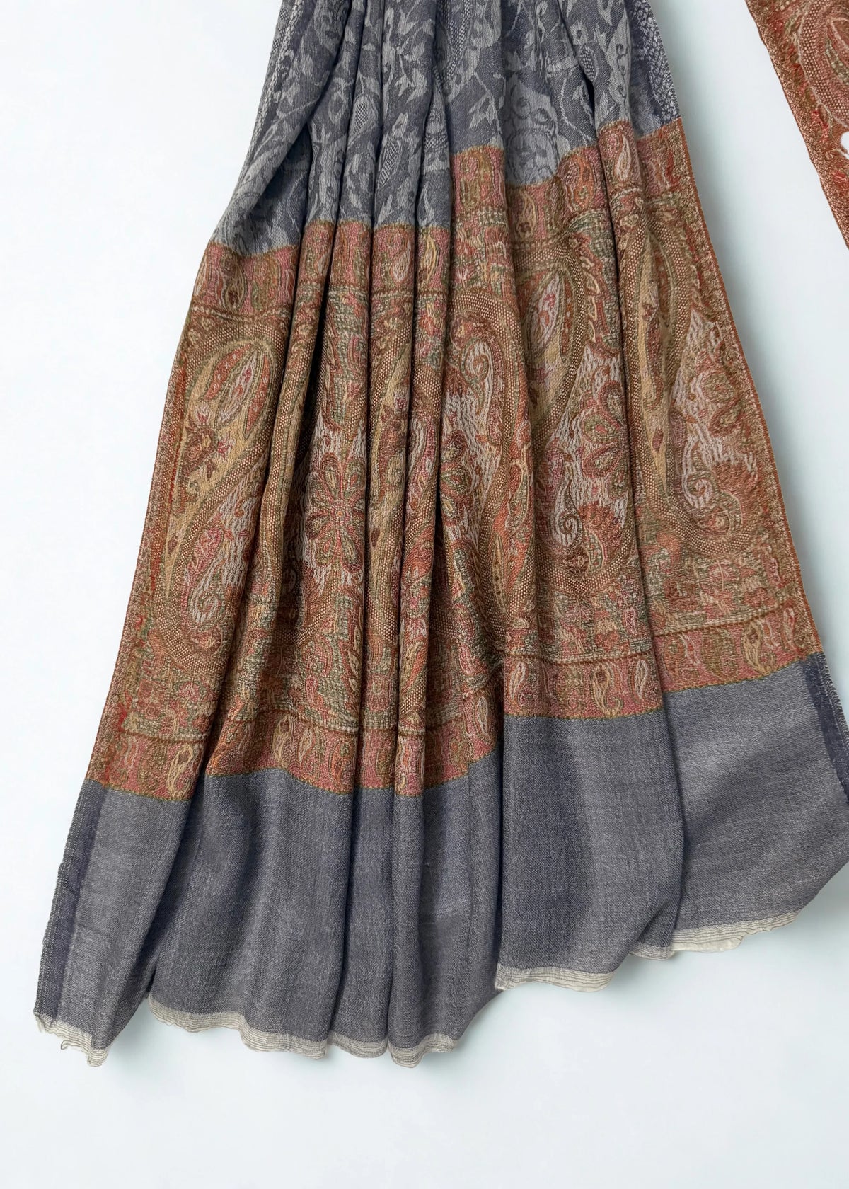 Fine Pashmina Ring Palladar shawl in charcoal grey, handwoven pashmina ring shawl, view 5