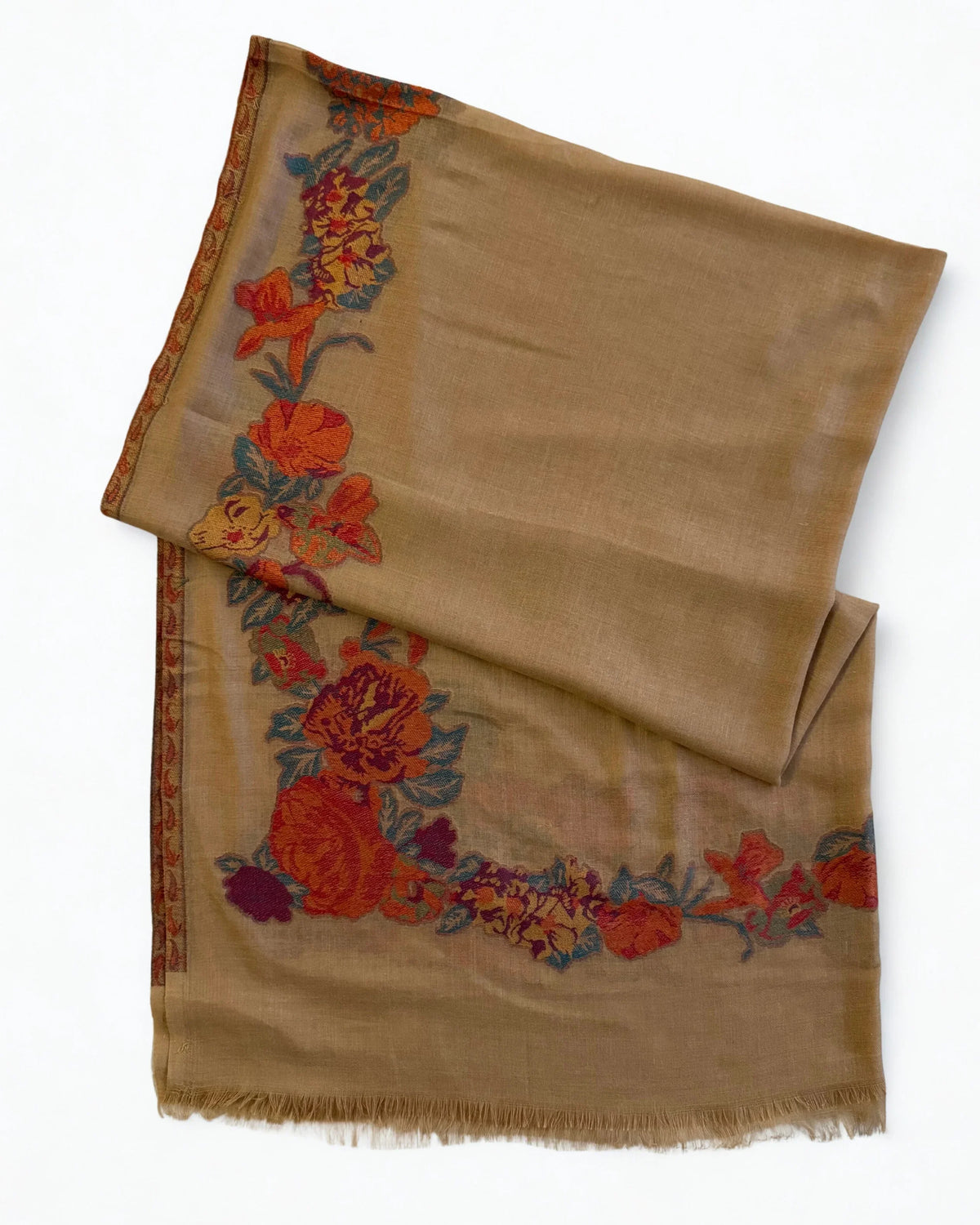 Everyday Kani shawl in khaki, handwoven in Kashmir, view 2