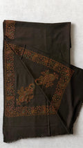 Swati Shahtoosh embroidered shawl in espresso brown, hand-embroidered Swati pashmina
