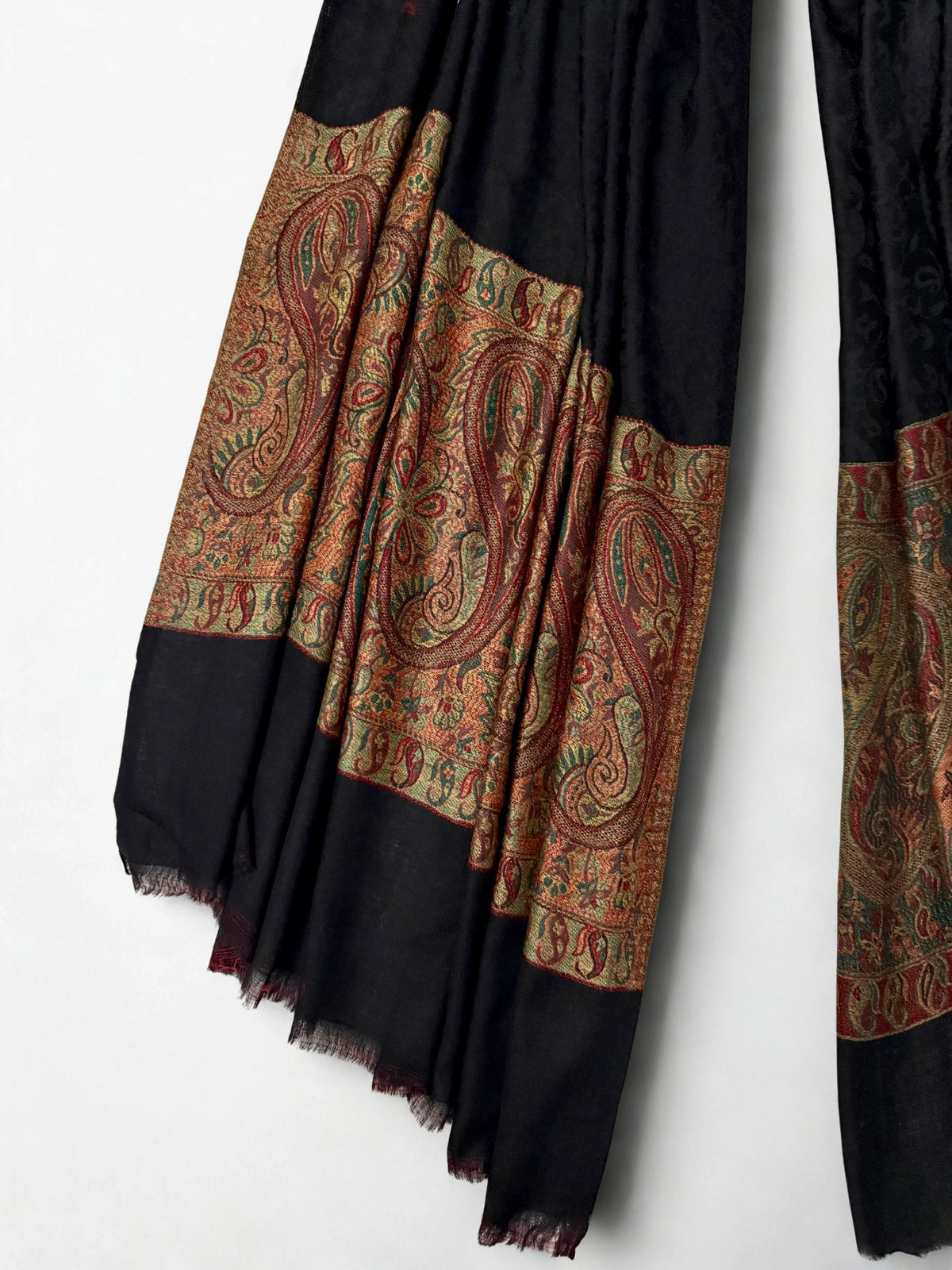 Fine Pashmina Ring Palladar shawl in midnight black, handwoven pashmina ring shawl, view 5