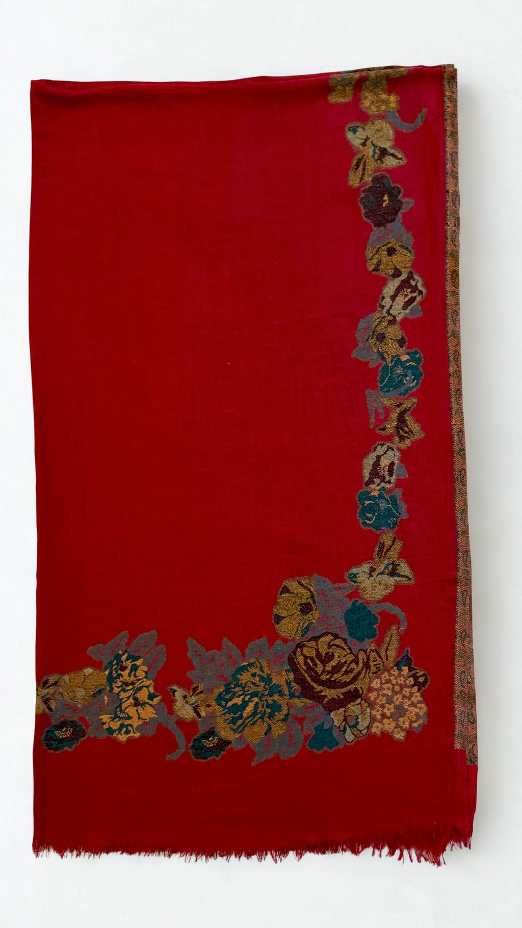 Pure Kashmiri Pashmina Kani shawl in red, handwoven Kani pashmina