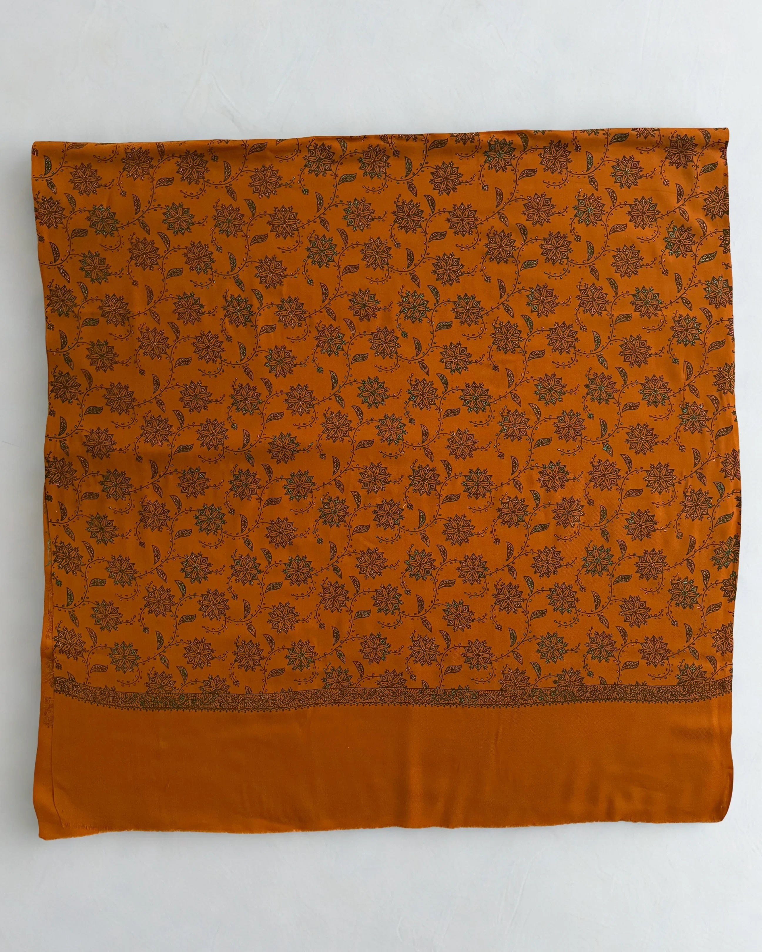 Kashmiri Pashmina fully embroidered shawl in burnt orange, view 3