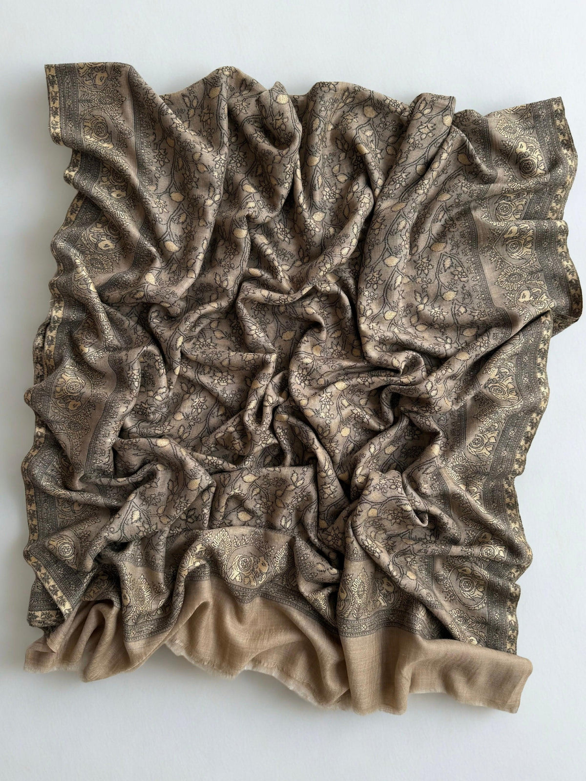 Fine Pashmina Ring Palladar shawl in warm brown, handwoven pashmina ring shawl, view 6