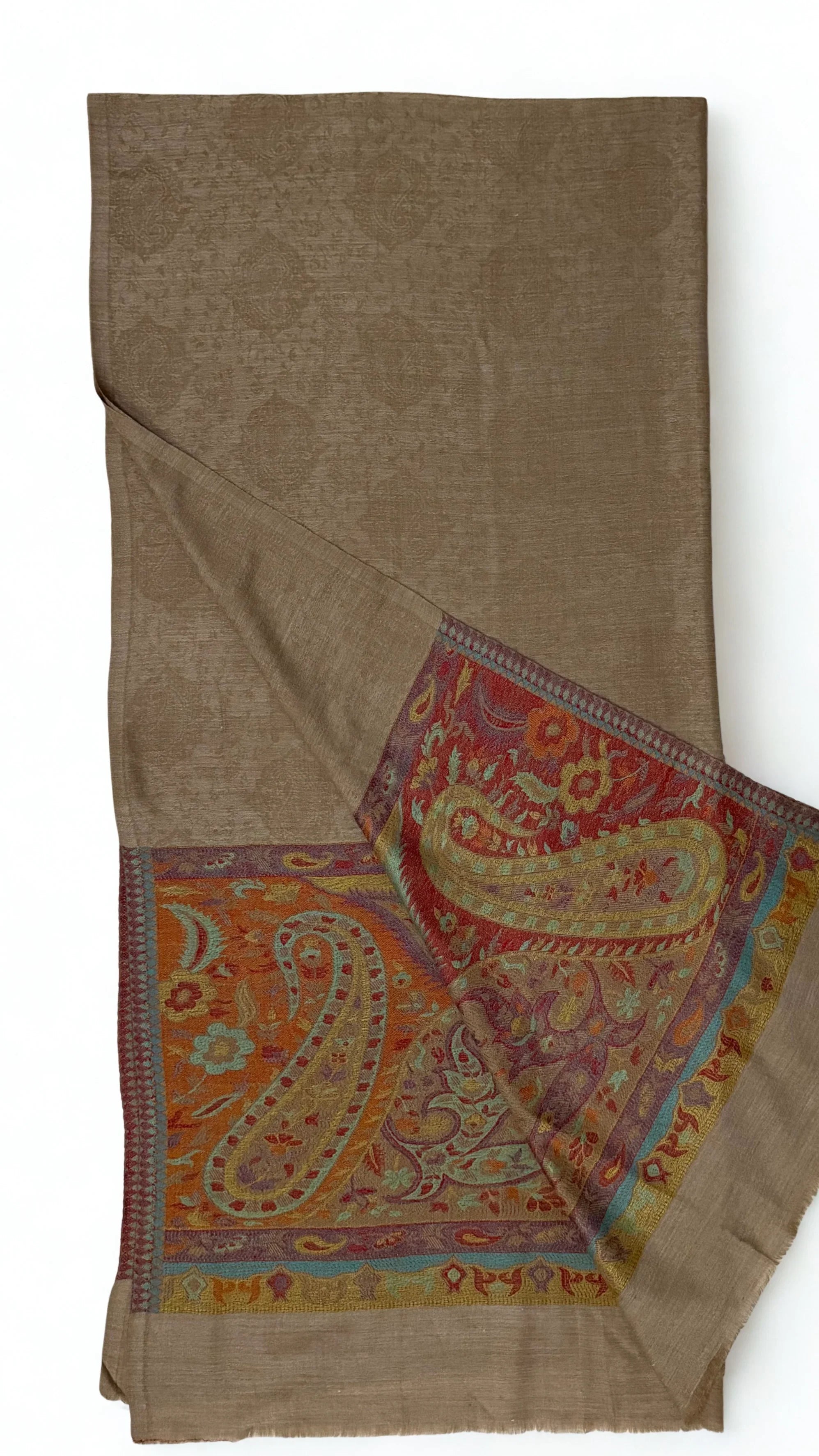 Fine Pashmina Ring Palladar shawl in mushroom brown, handwoven pashmina ring shawl, view 2