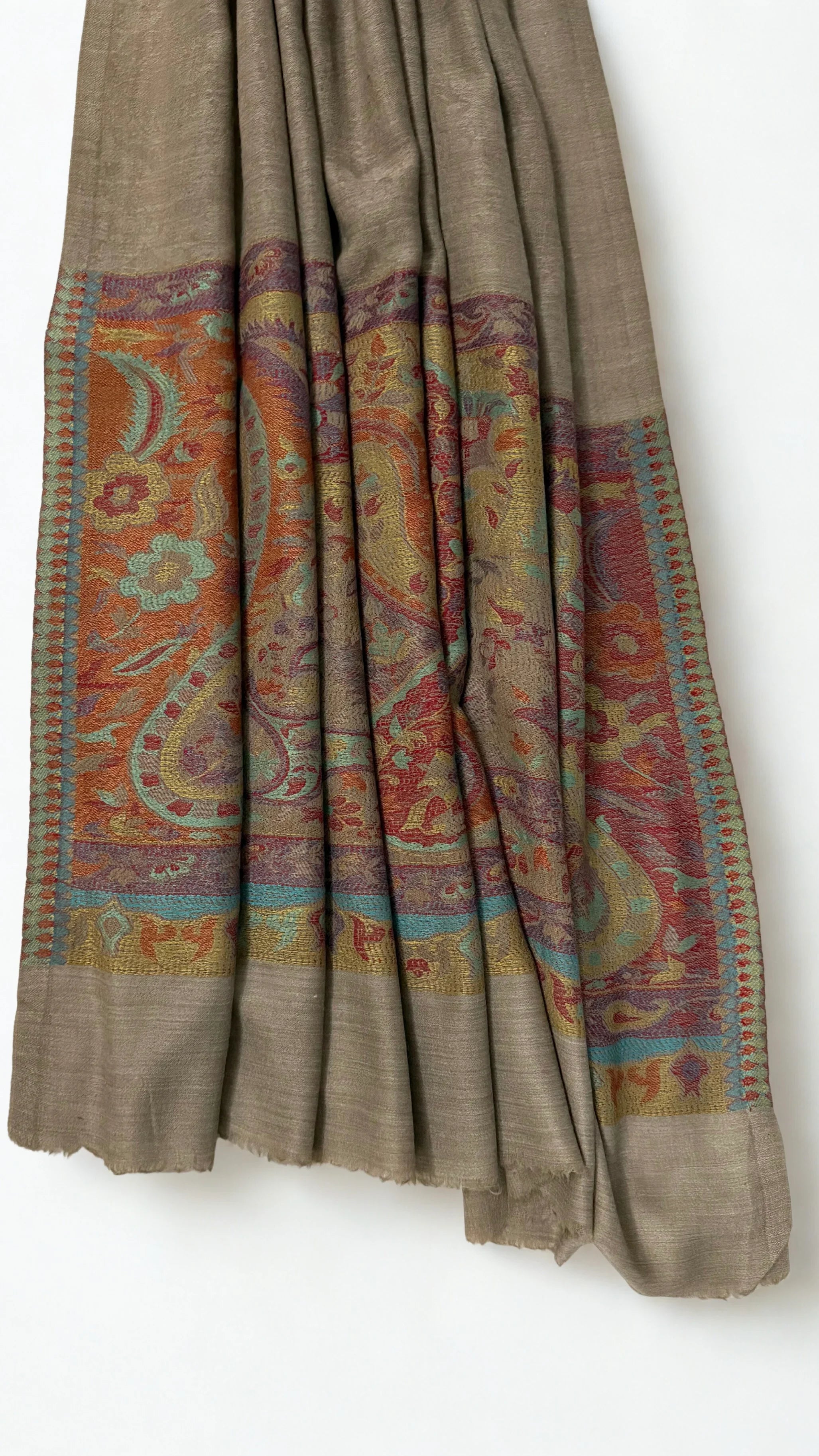 Fine Pashmina Ring Palladar shawl in mushroom brown, handwoven pashmina ring shawl, view 3