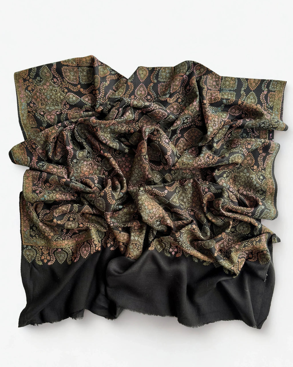 Pure Kashmiri Pashmina fully embroidered shawl in midnight black, view 3