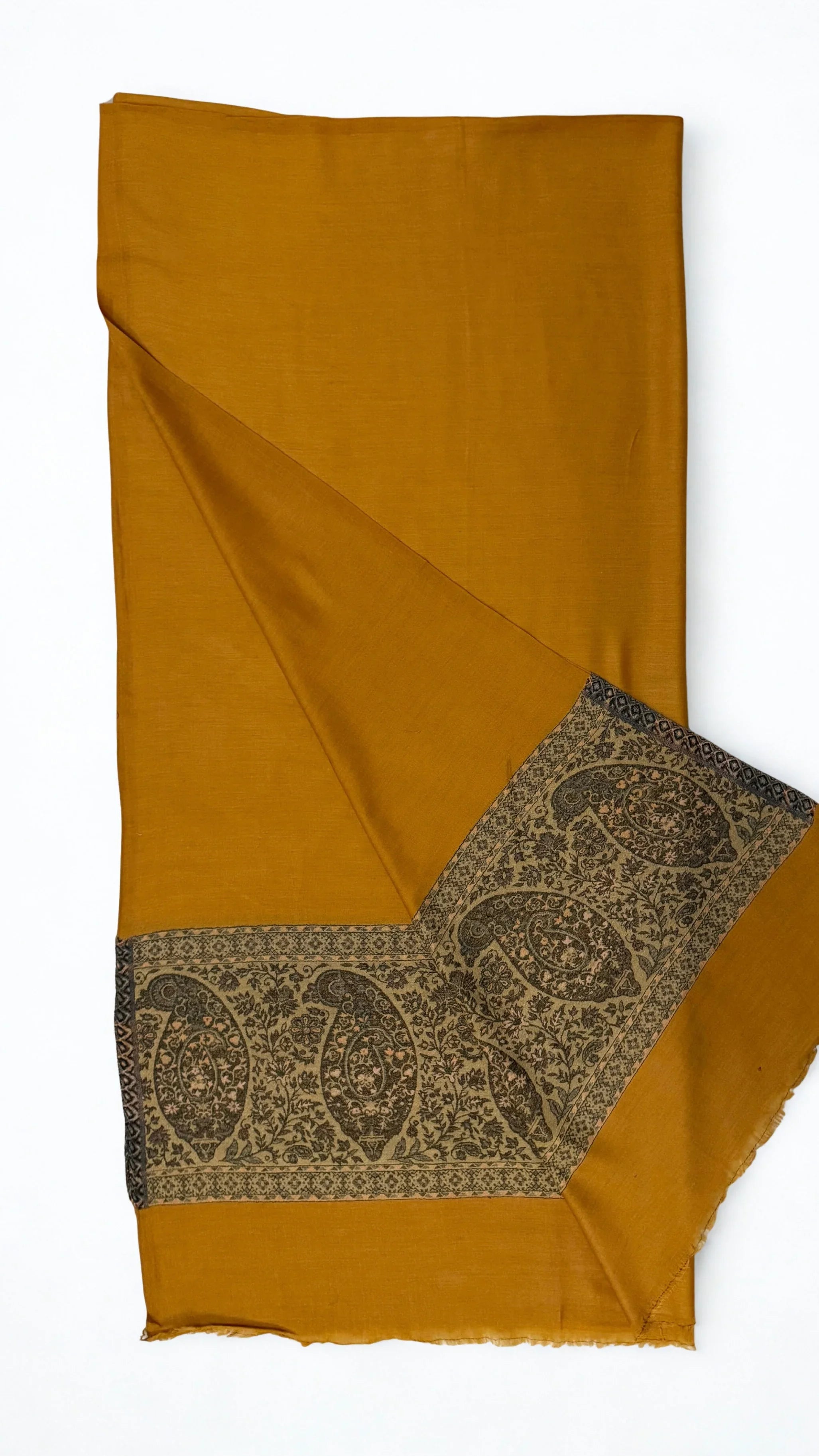 Fine Pashmina Ring Palladar shawl in mango, handwoven pashmina ring shawl