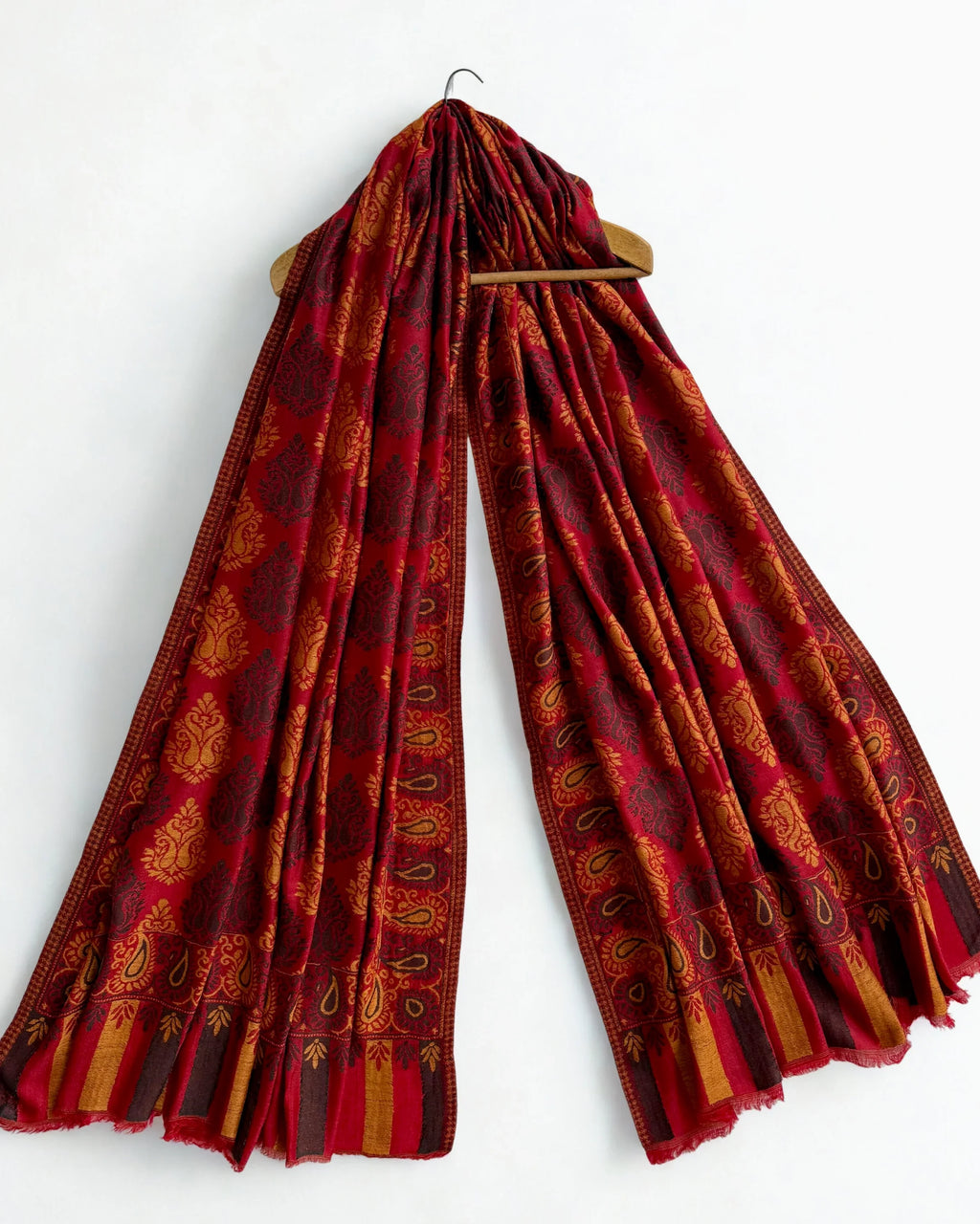 Fine Pashmina Ring shawl in red, handwoven pashmina ring shawl, view 2