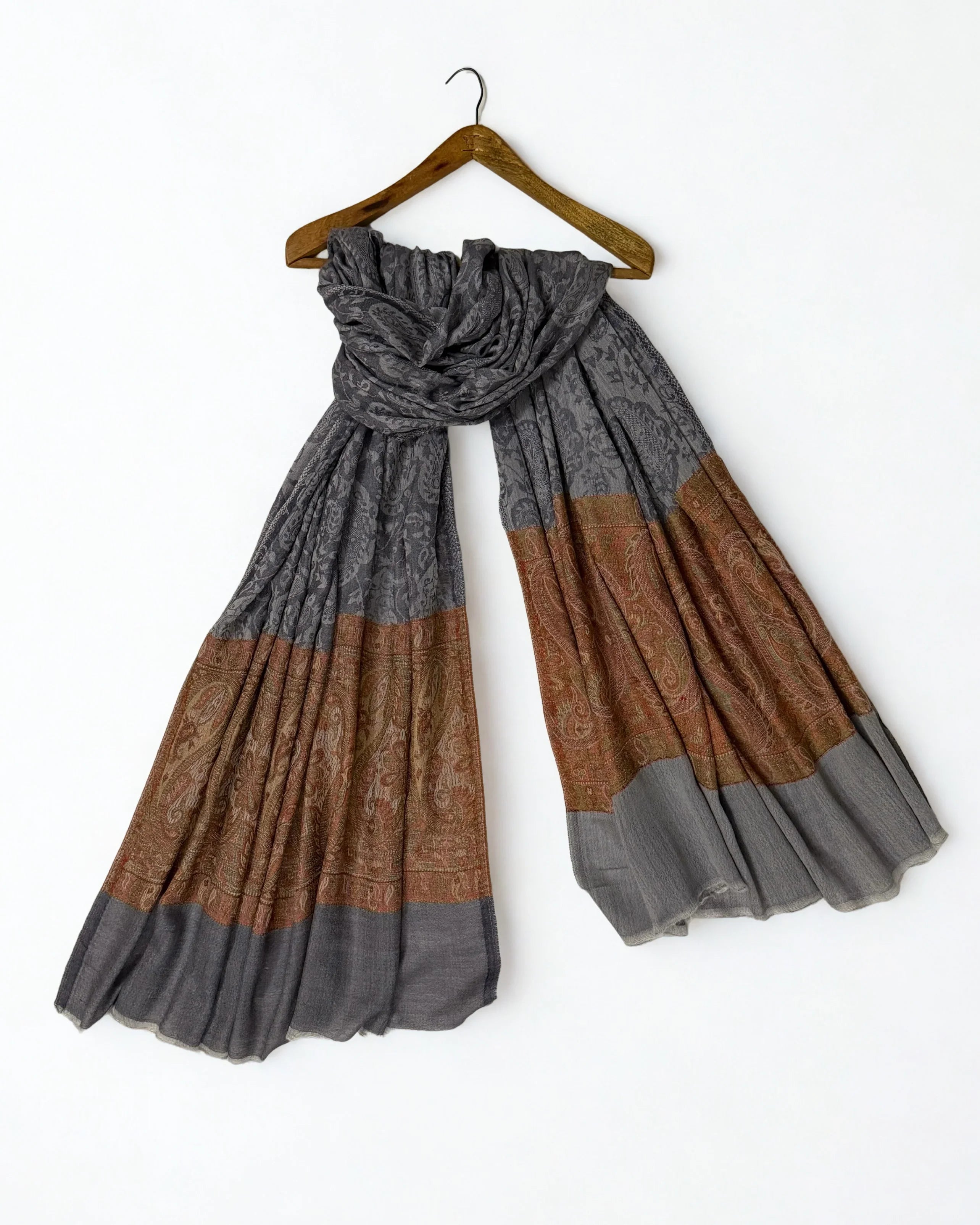 Fine Pashmina Ring Palladar shawl in charcoal grey, handwoven pashmina ring shawl, view 3